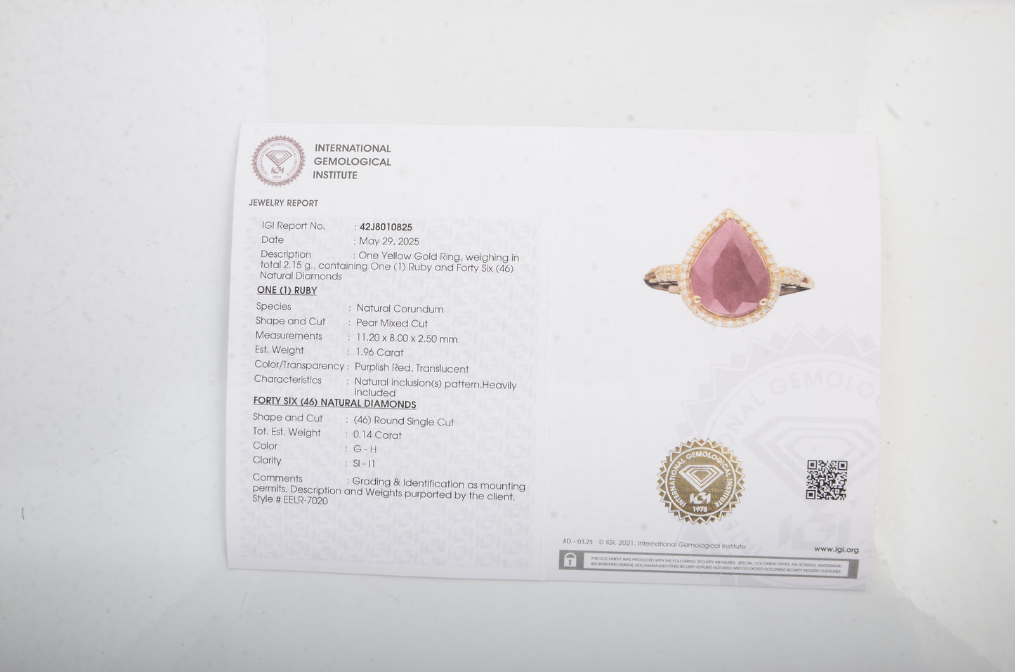 2.10 Ct Pear Mixed Cut Natural Corundum Ruby 14K Gold Ring