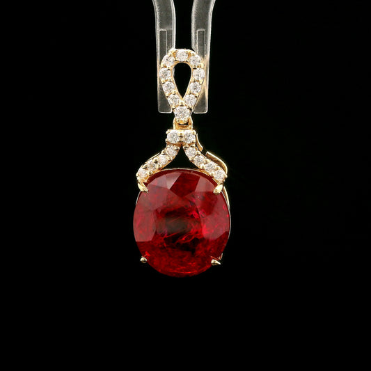 7.98 Ct Oval Mixed Cut Lab Grown Ruby 14K Gold Pendant
