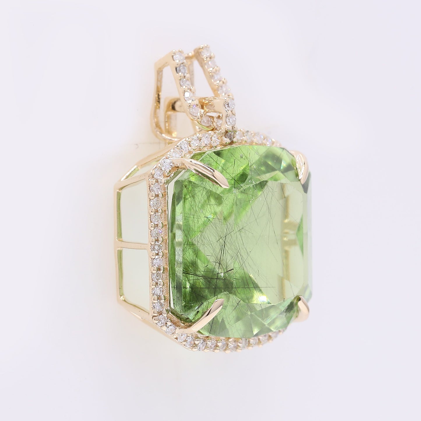 12.13 Ct Octagon Mixed Cut Natural Peridot 14K Gold Pendant