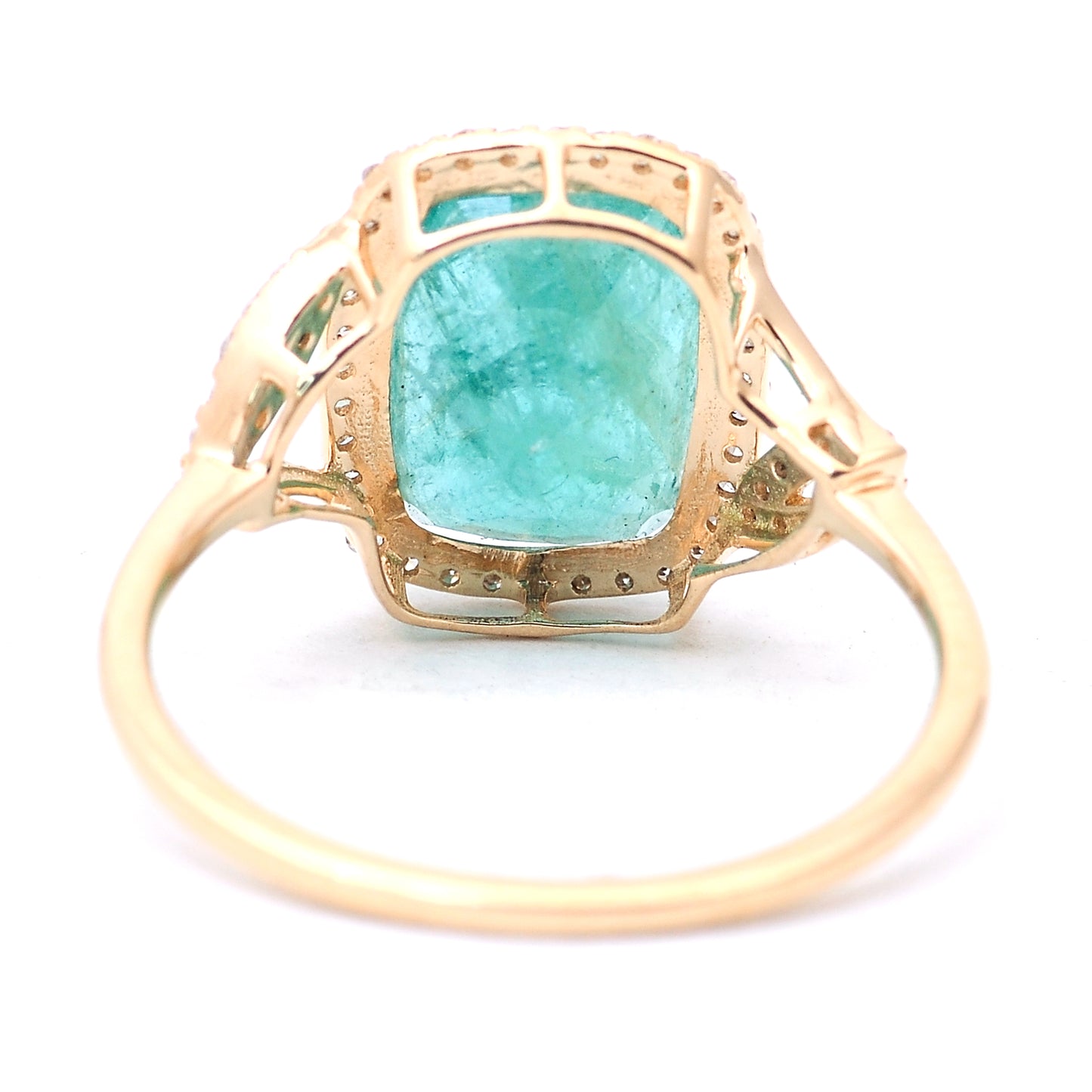 3.68 Ct Cushion Mixed Cut Natural Emerald 14K Gold Ring