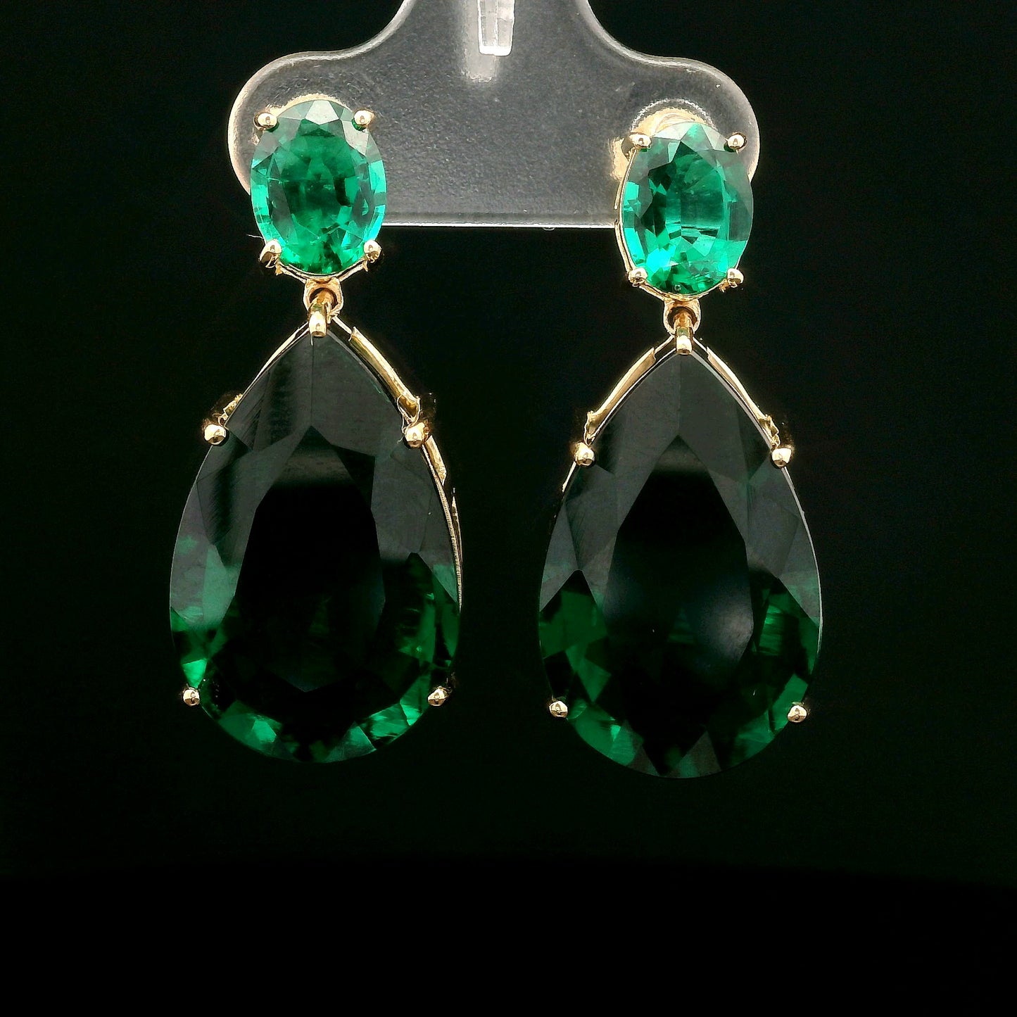 25.12 Ct Fancy Mixed Cut Lab Grown Emerald 14K Gold Earrings