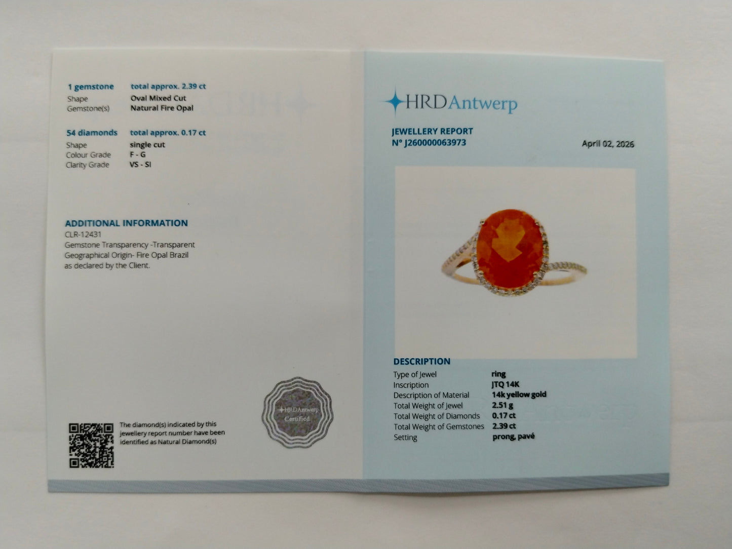 2.56 Ct Oval Mixed Cut Natural Fire Opal 14K Gold Ring