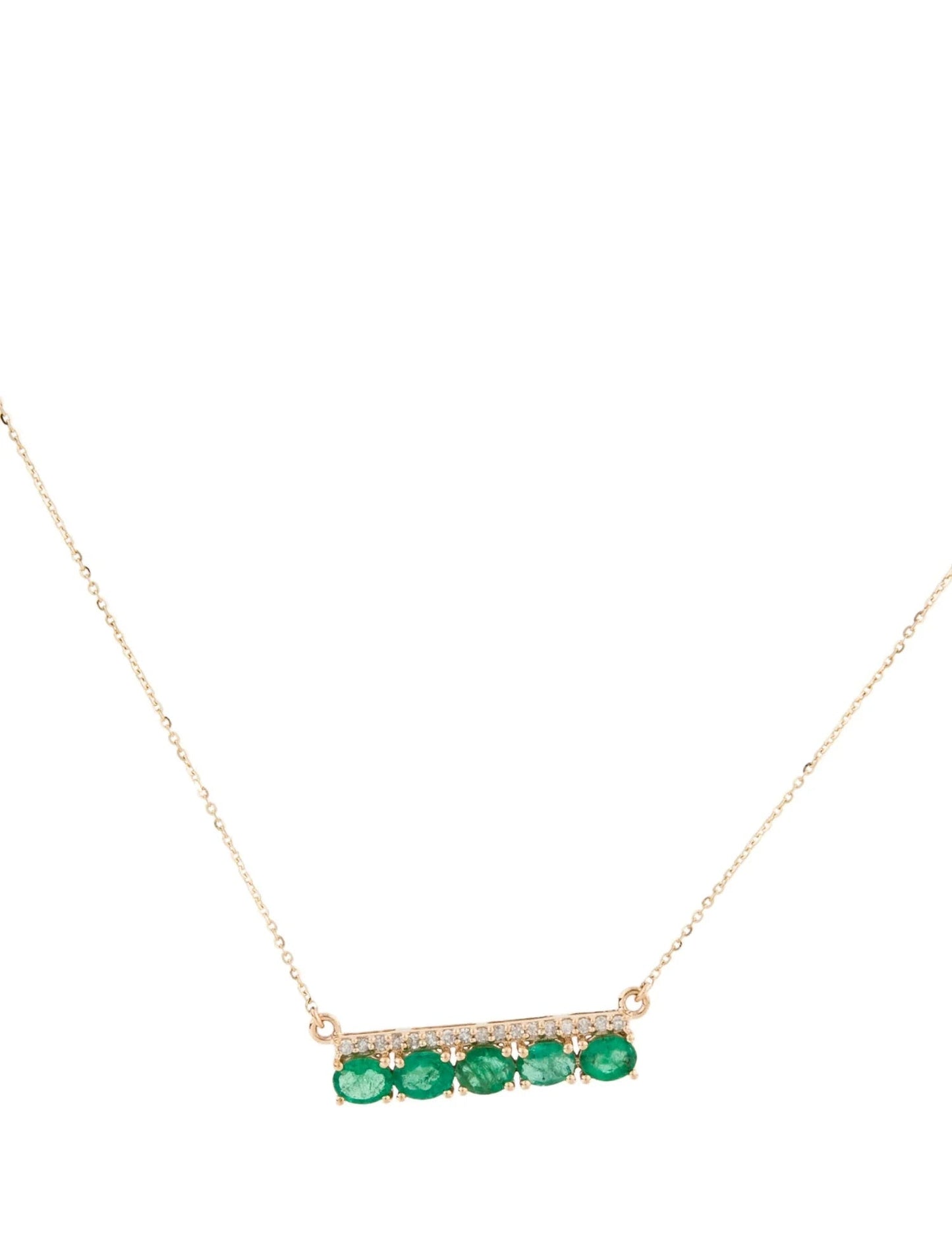14K Emerald & Diamond Bar Pendant