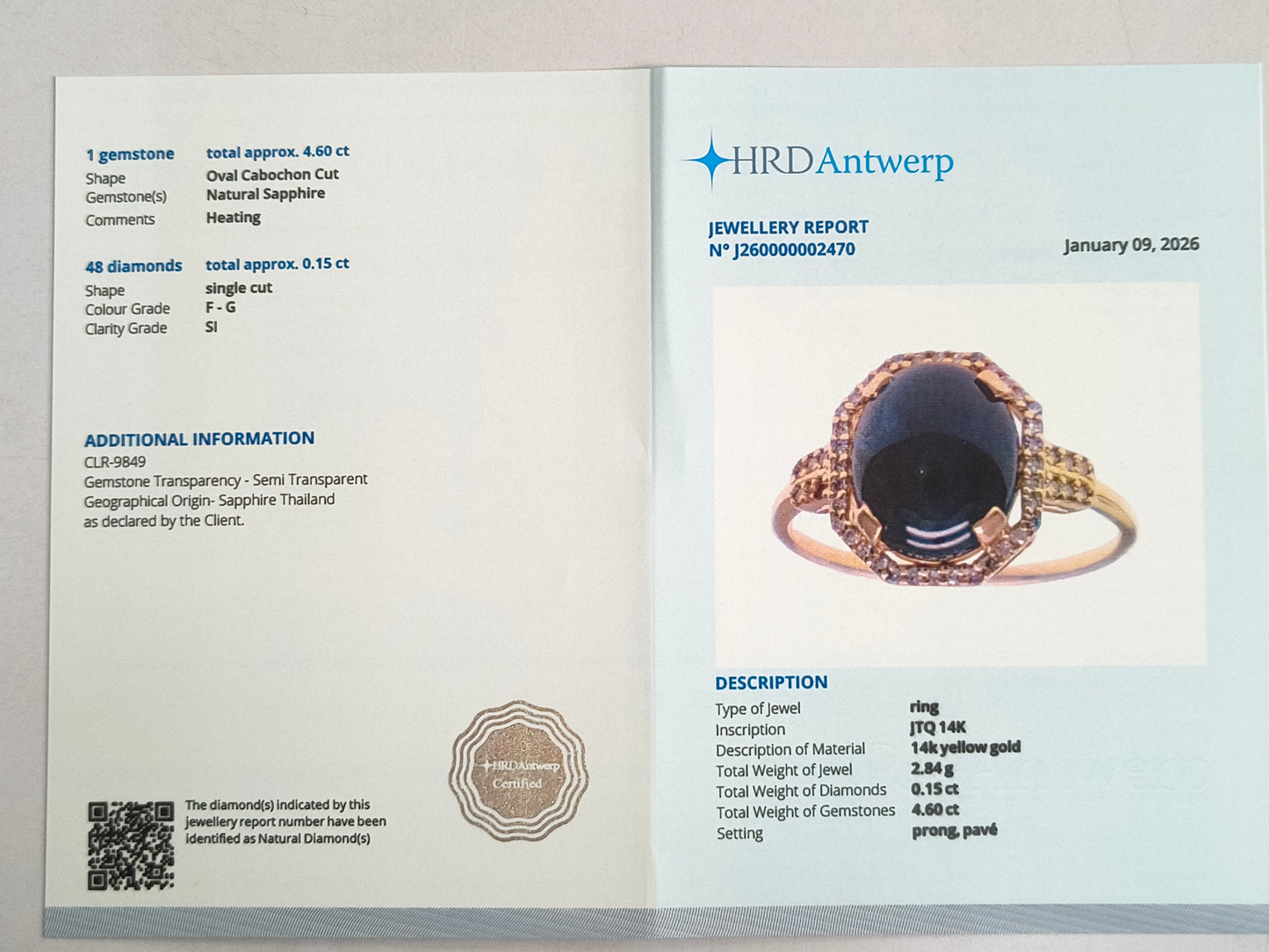 4.75 Ct Oval Cabochon Cut Natural Sapphire 14K Gold Ring