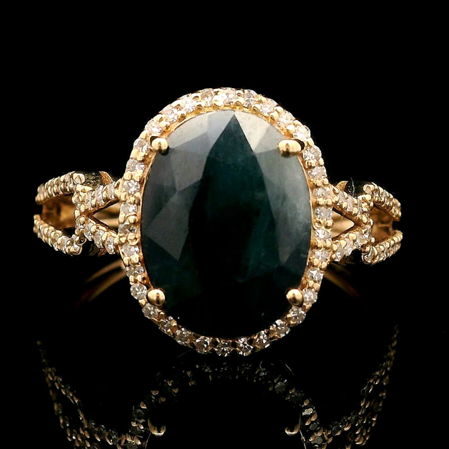 3.22 Ct Oval Mixed Cut Natural Sapphire 14K Gold Ring