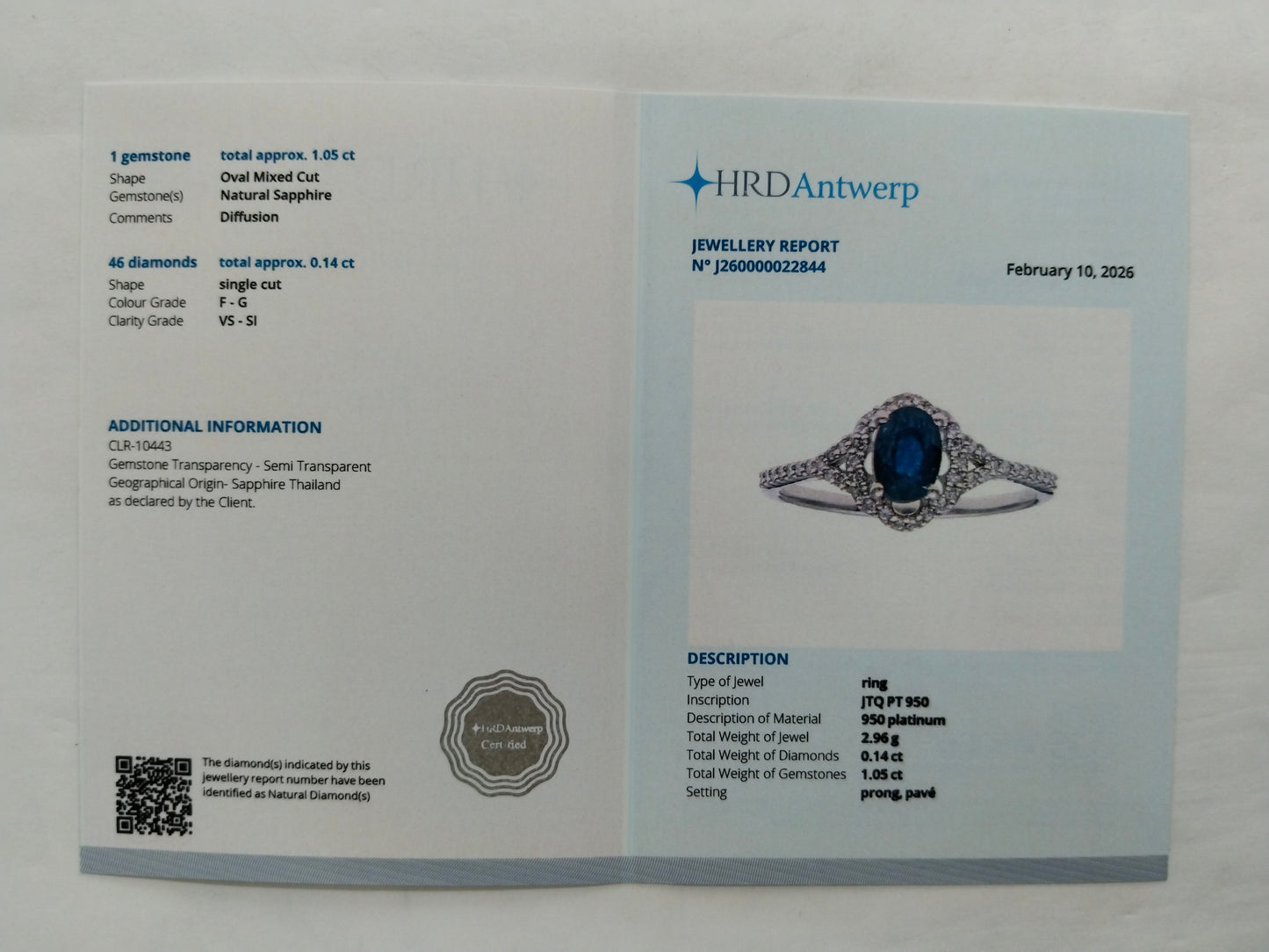 1.19 Ct Oval Mixed Cut Natural Sapphire 950 Platinum Ring