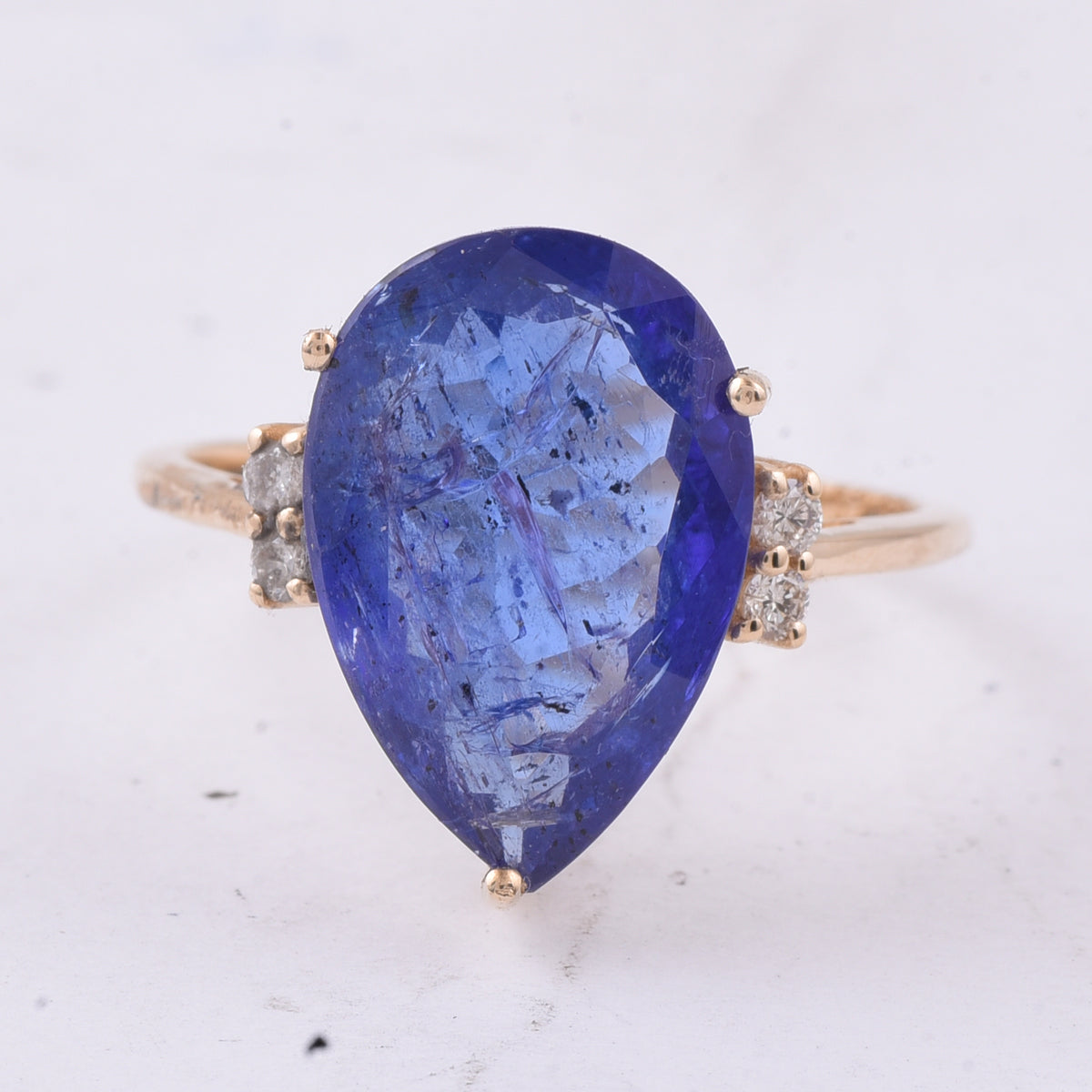 5.99 Ct Pear Natural Tanzanite 14K Gold Ring