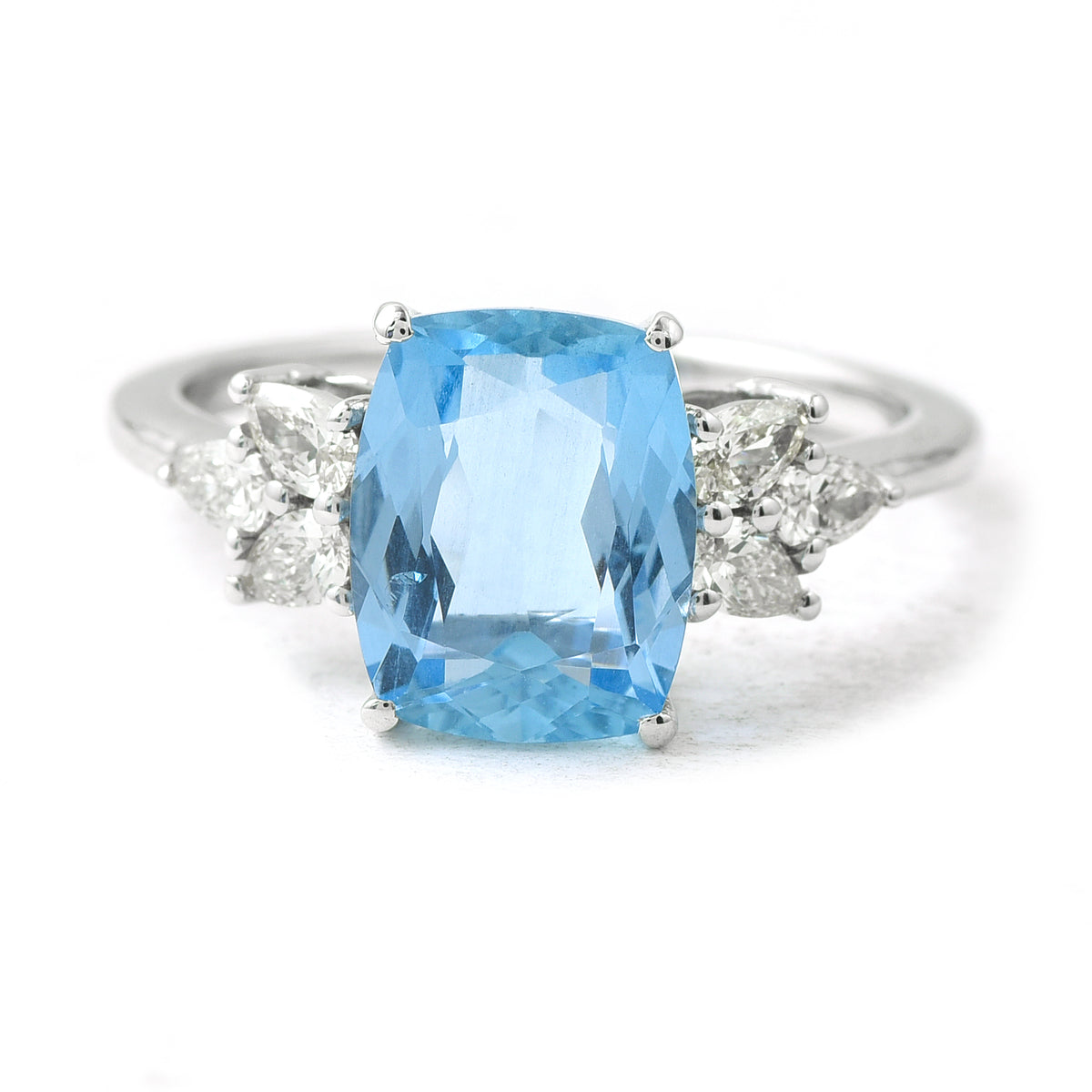 3.09 Ct Cushion Aquamarine 950 Platinum Ring