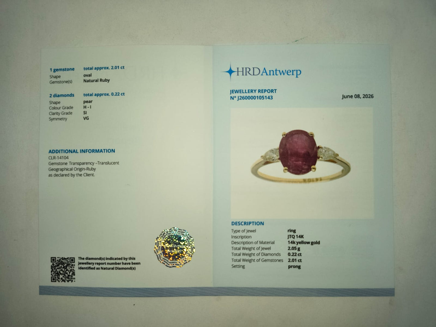 2.23 Ct Oval Mixed Cut Natural Ruby 14K Gold Ring
