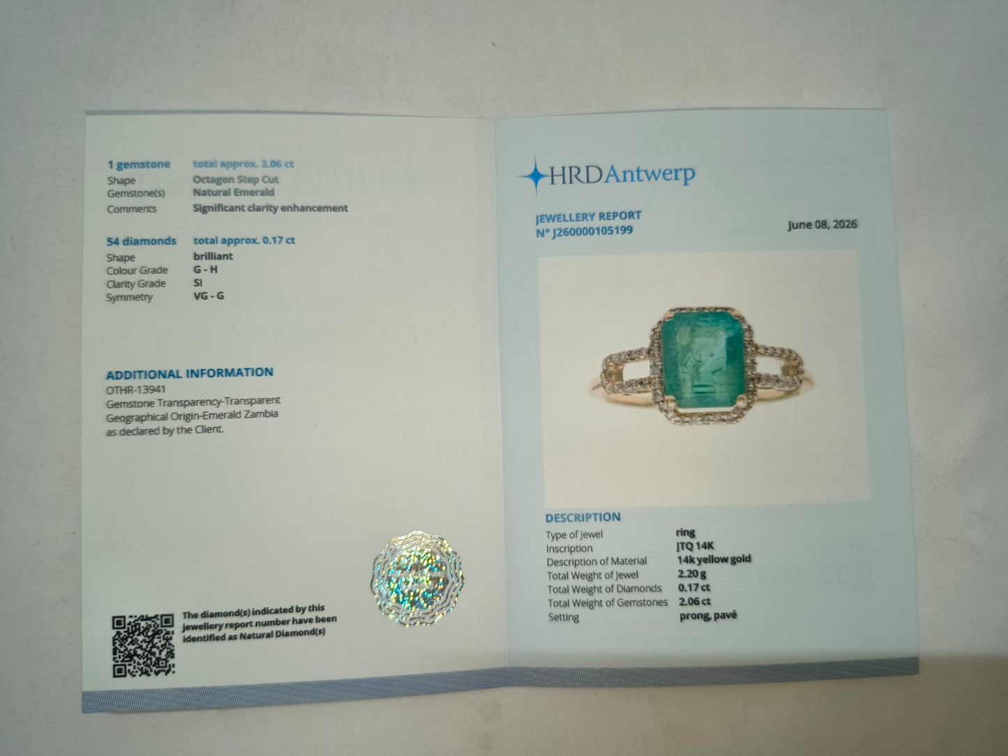 2.23 Ct Octagon Step Cut Natural Emerald 14K Gold Ring