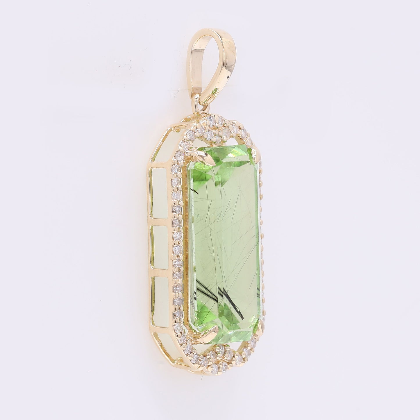 6.06 Ct Octagon Step Cut Natural Peridot 14K Gold Pendant