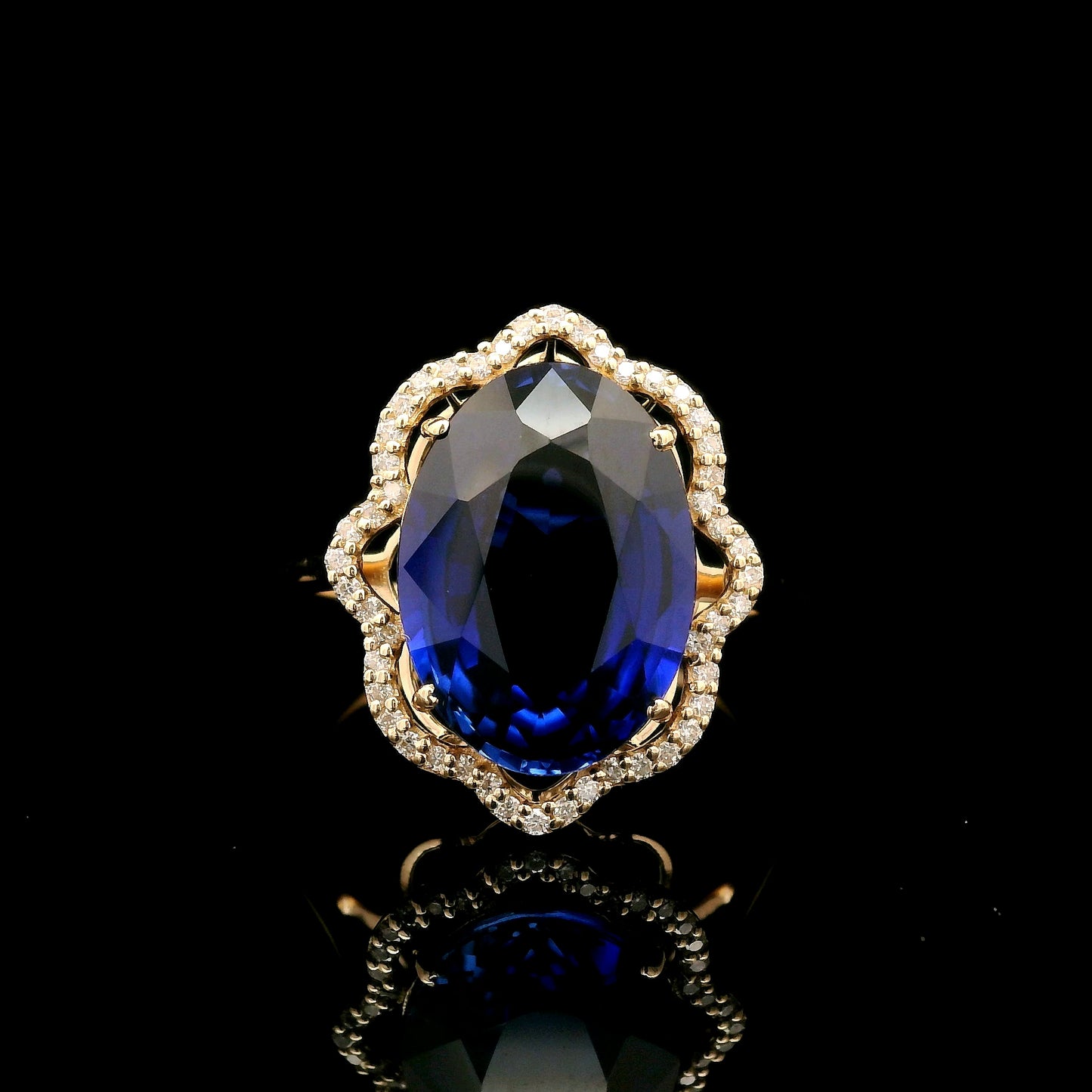 7.63 Ct Oval Mixed Cut Lab Grown Sapphire 14K Gold Ring