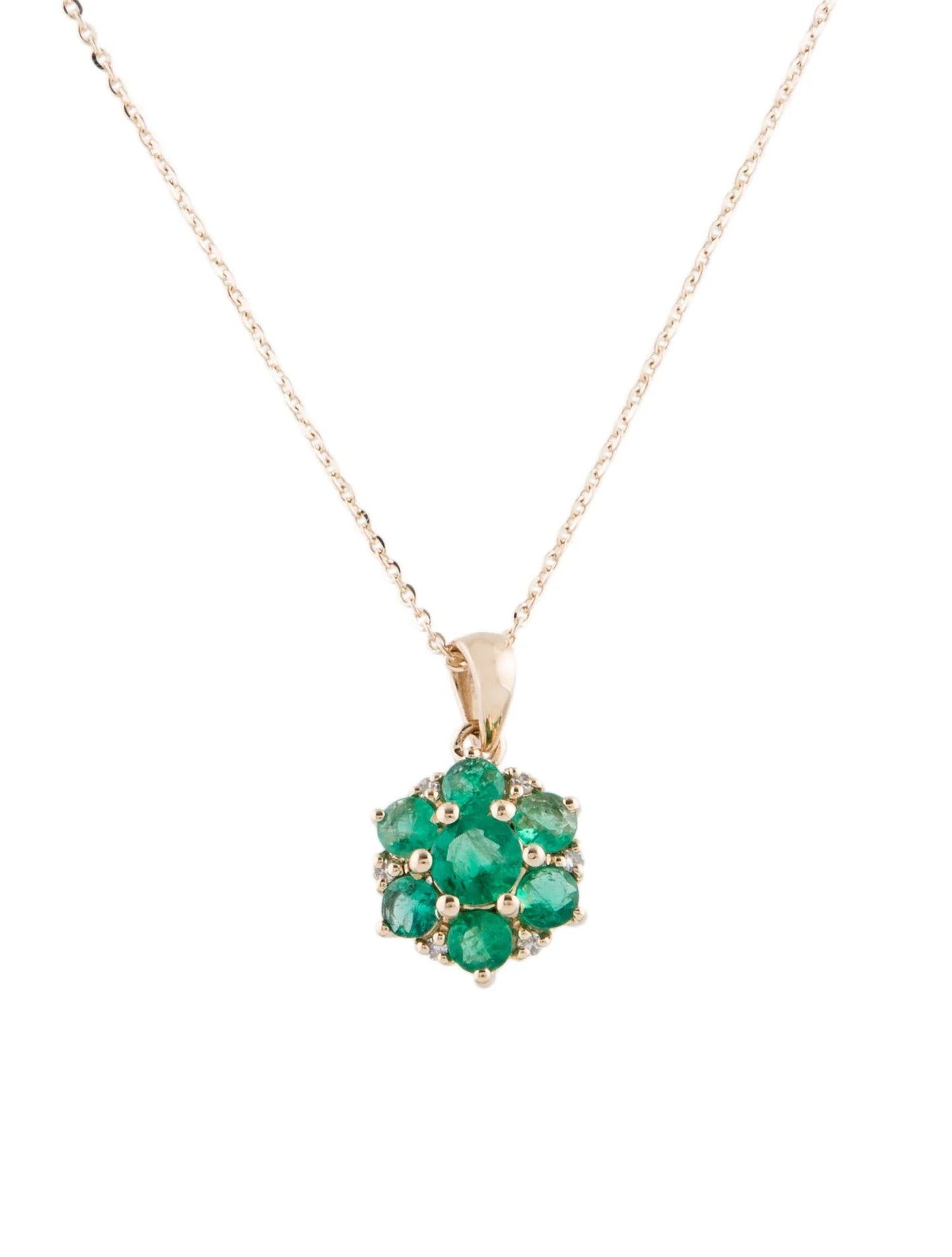 14K Emerald & Diamond Pendant Necklace