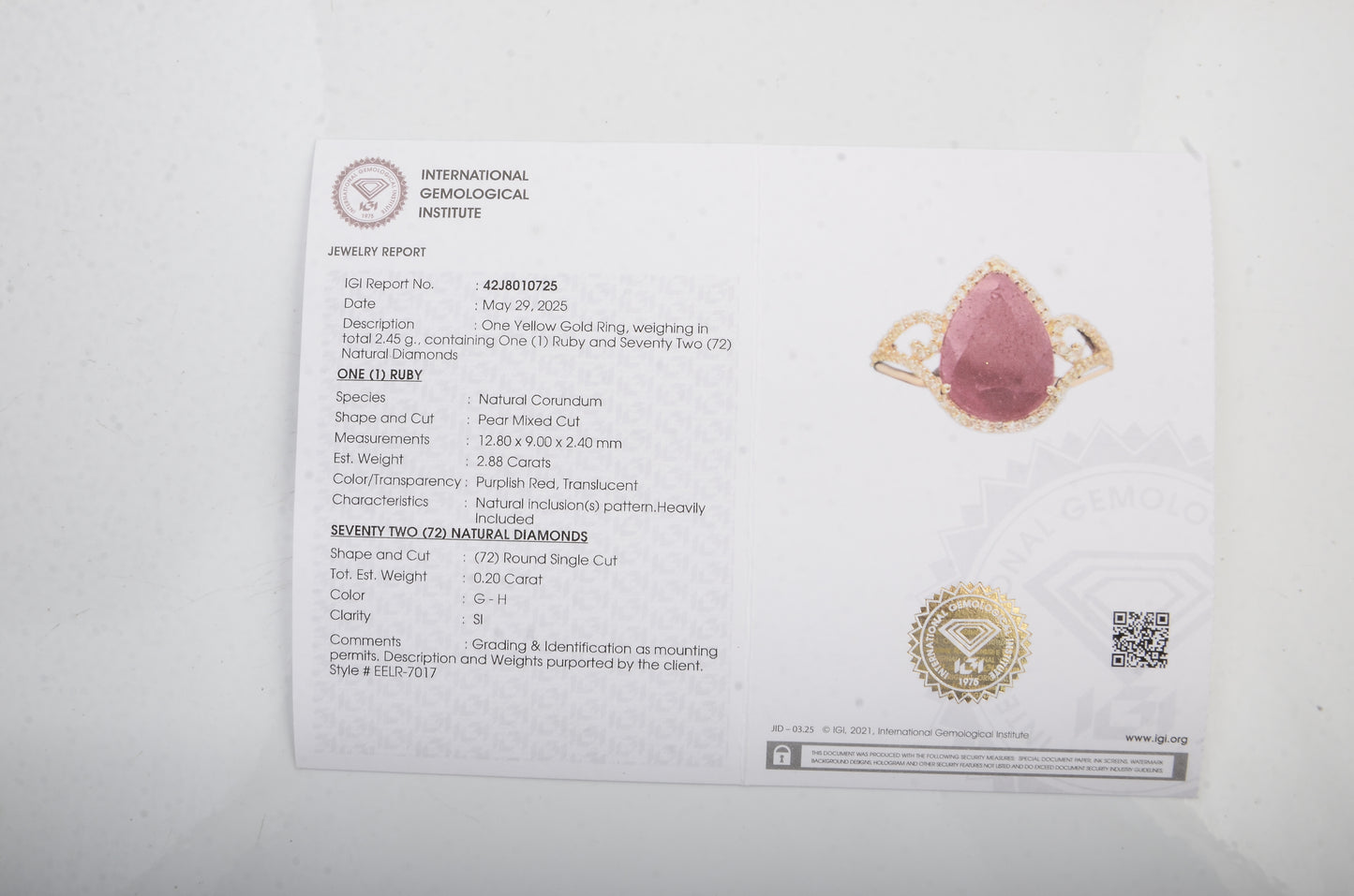 3.08 Ct Pear Mixed Cut Natural Corundum Ruby 14K Gold Ring