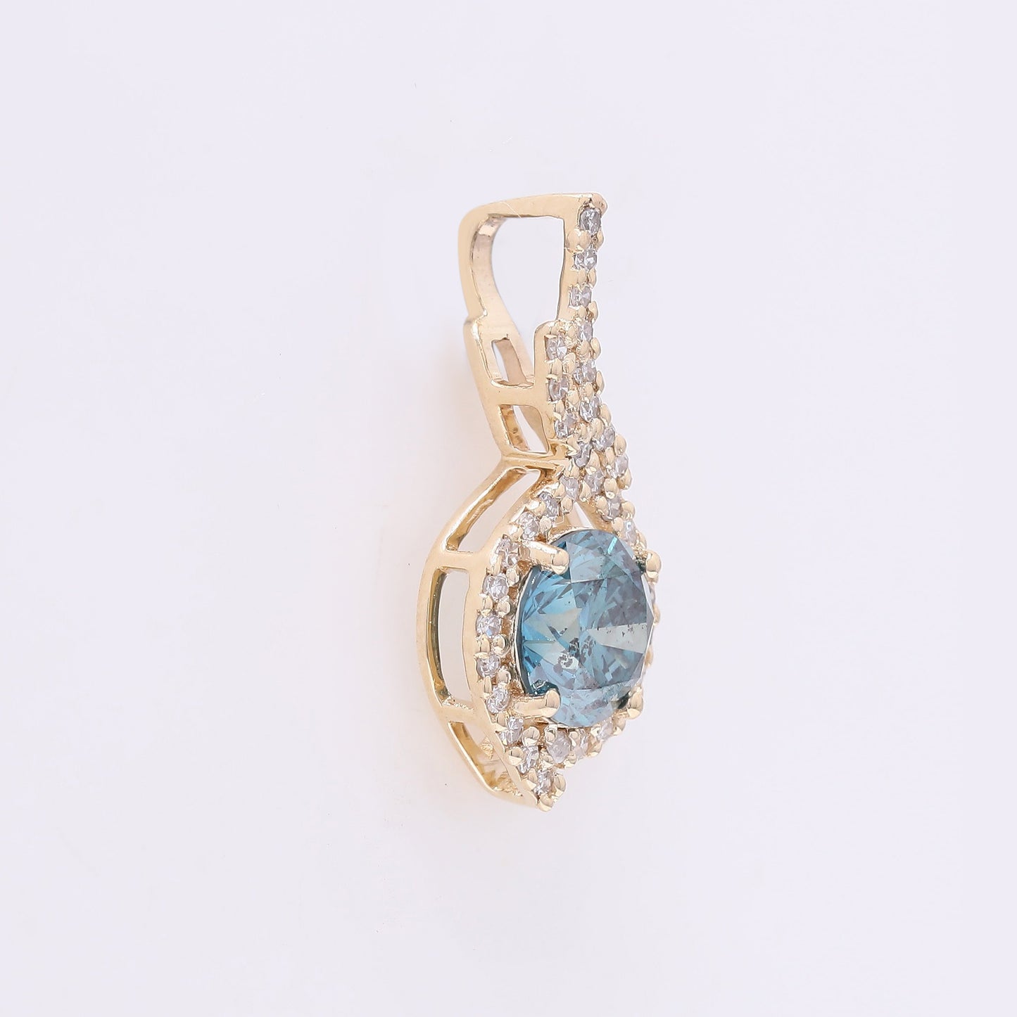 0.78 Ct Round Blue Diamond 14K Gold Pendant