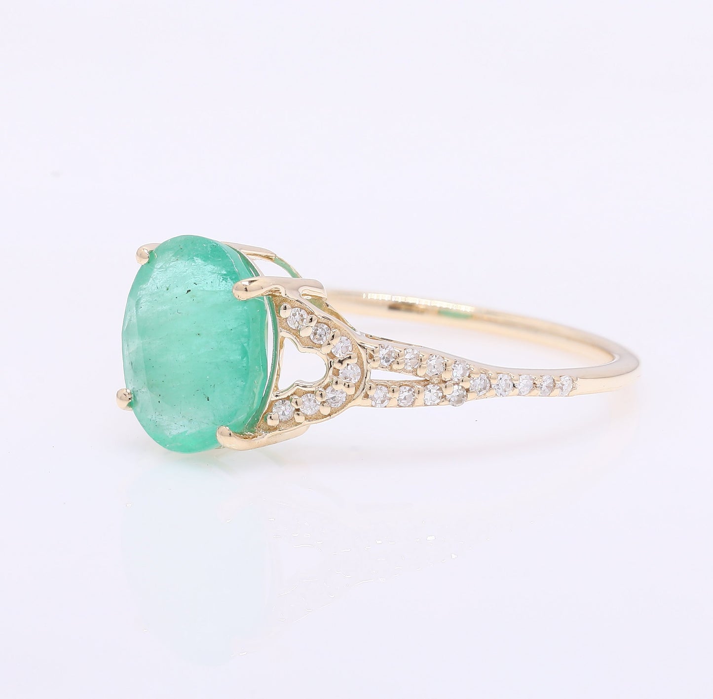 1.82 Ct Oval Mixed Cut Natural Emerald 14K Gold Ring