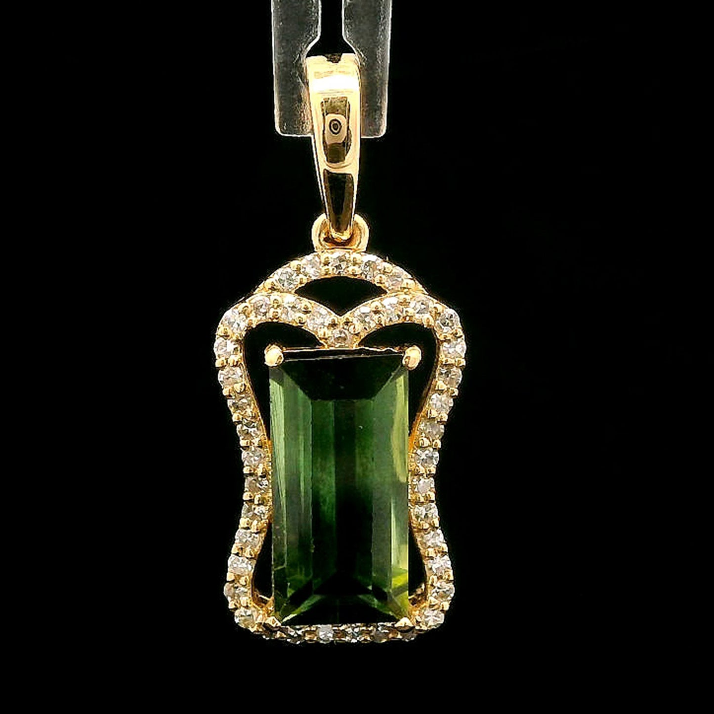 1.88 Ct Rectangle Mixed Cut Natural Tourmaline 14K Gold Pendant