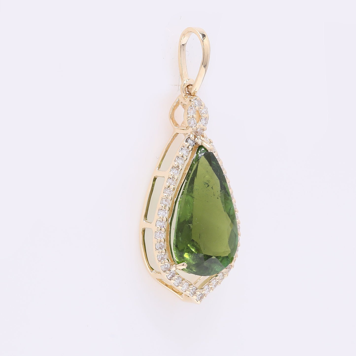 2.35 Ct Pear Mixed Cut Natural Tourmaline 14K Gold Pendant