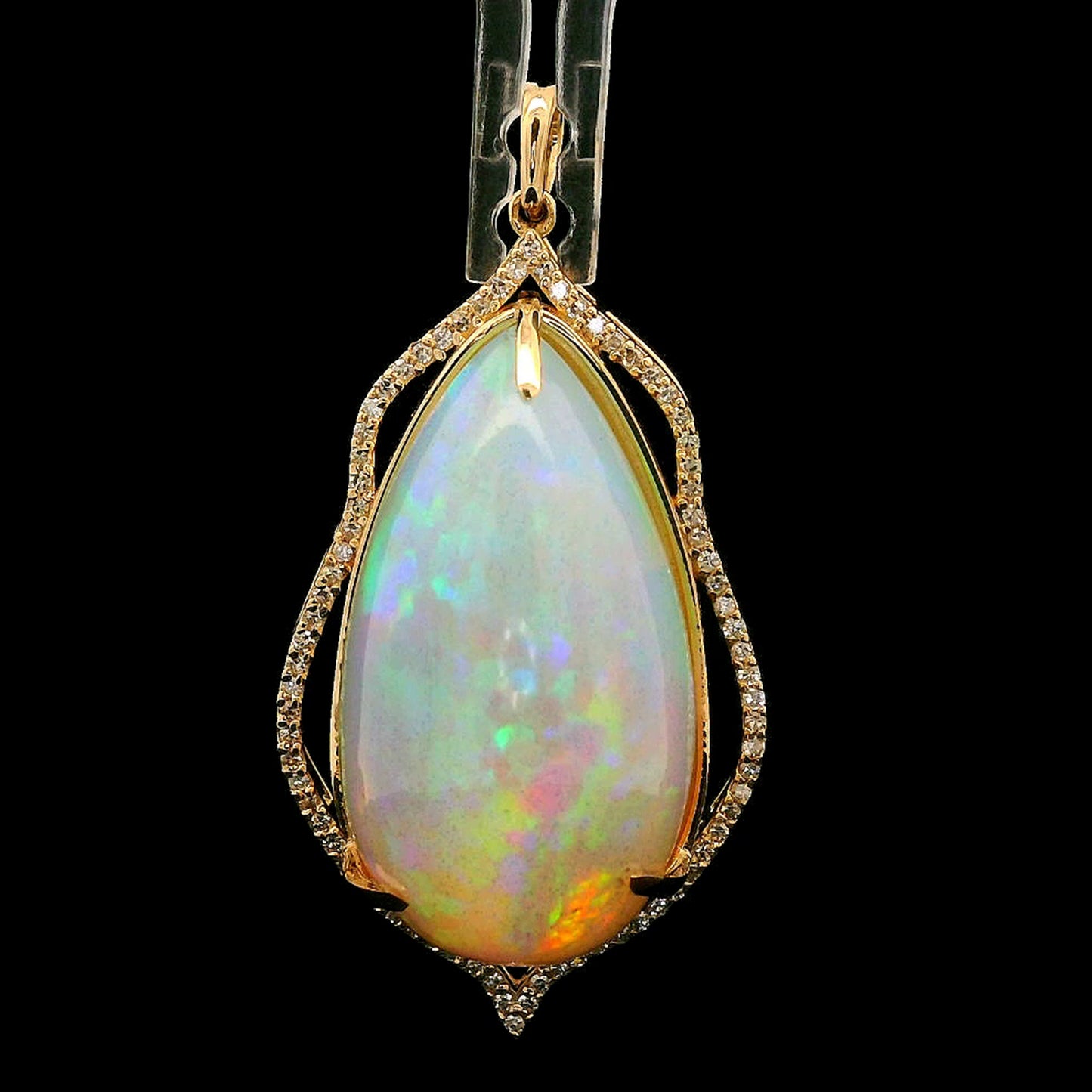 25.54 Ct Pear Cabochon Natural Opal 14K Gold Pendant
