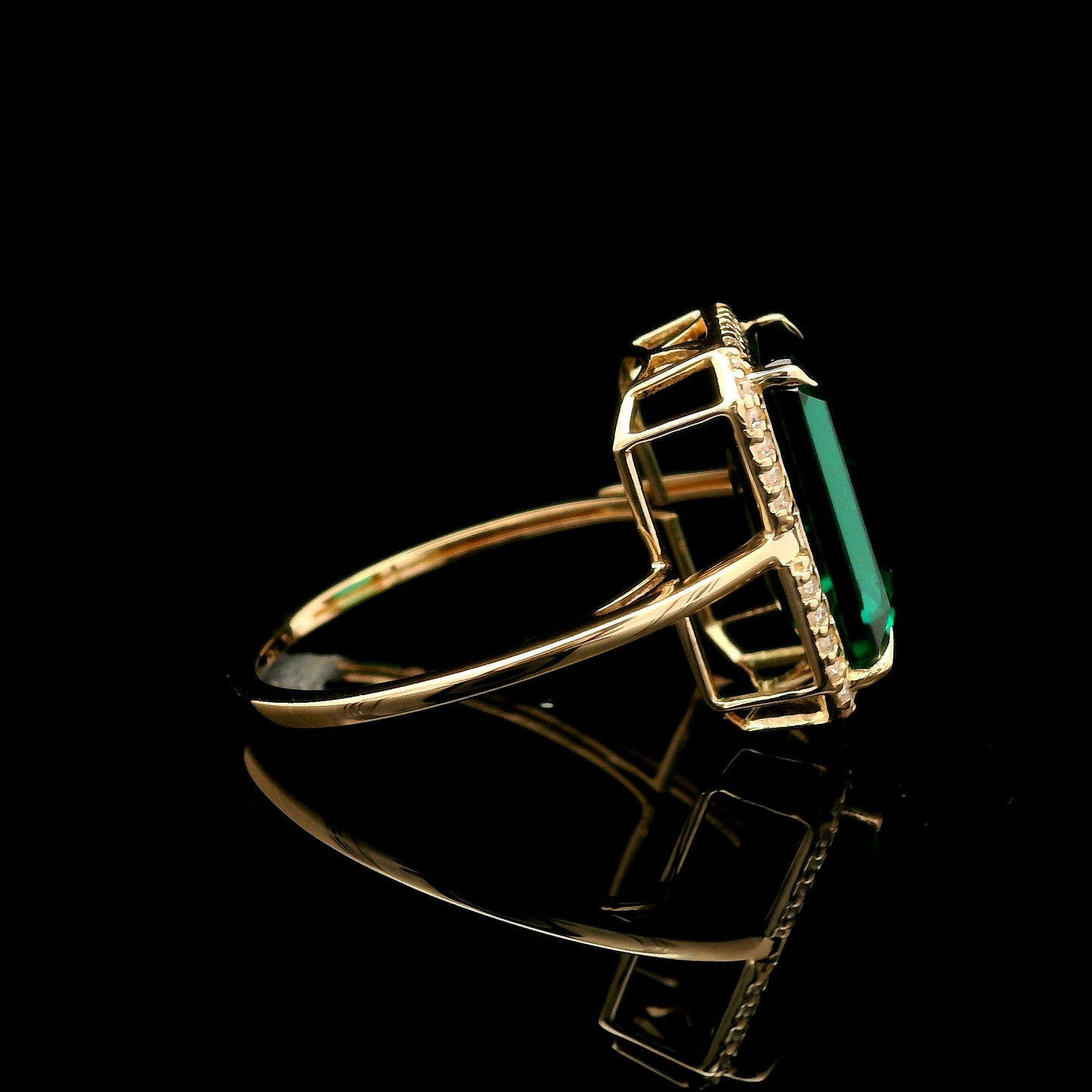 4.61 Ct Emerald Cut Lab Grown Emerald 14K Gold Ring