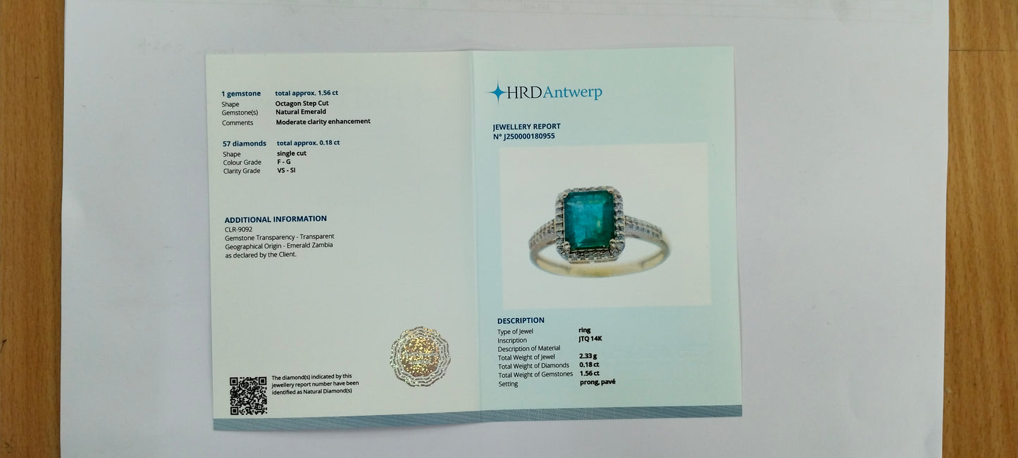 1.74 Ct Octagon Step Cut Natural Emerald 14K Gold Ring