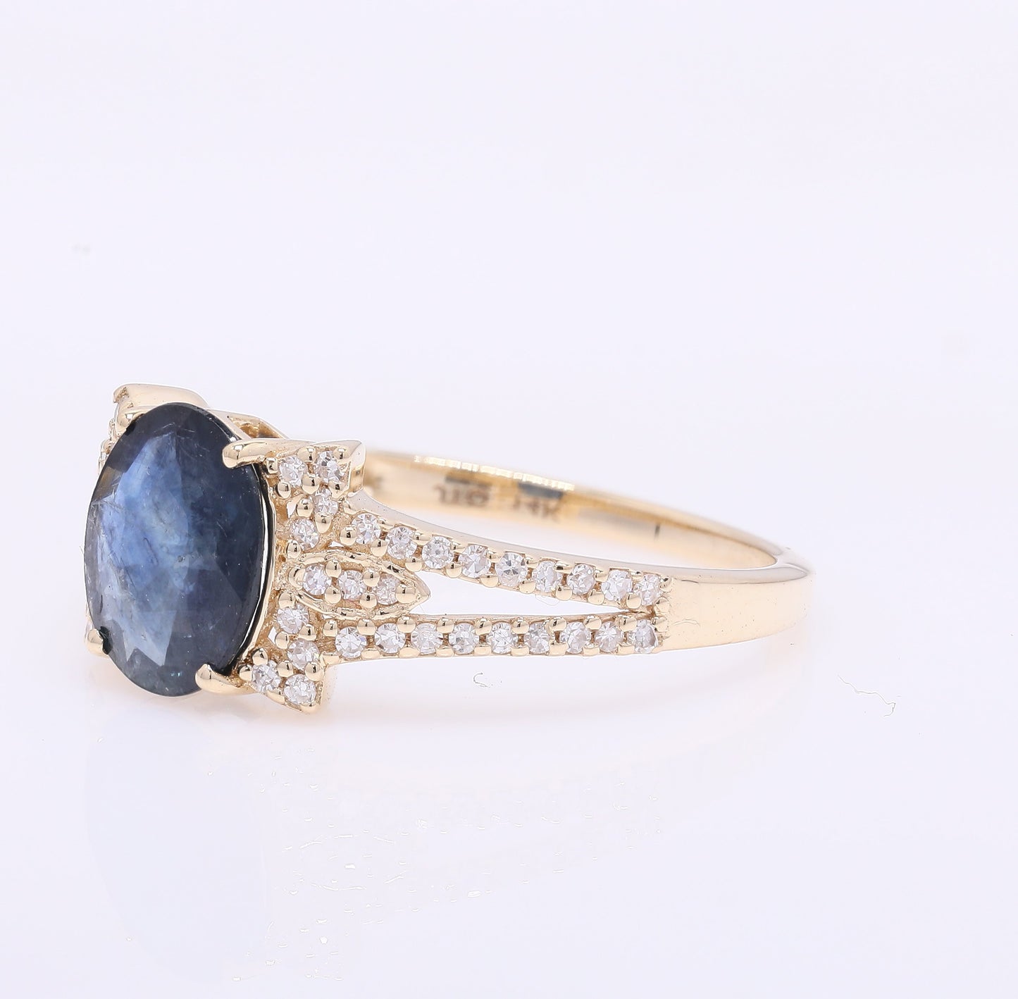 1.50 Ct Oval Mixed Cut Natural Sapphire 14K Gold Ring