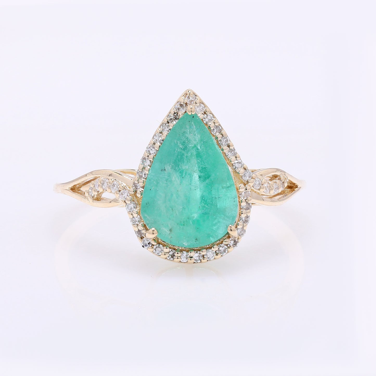 1.99 Ct Pear Mixed Cut Natural Emerald 14K Gold Ring