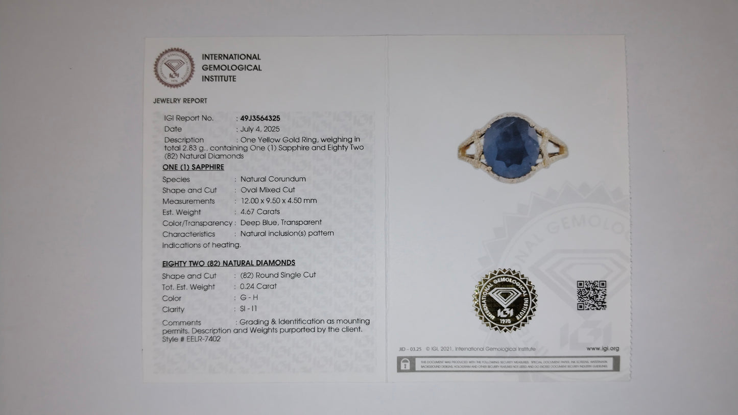 4.91 Ct Oval Mixed Cut Natural Corundum Sapphire 14K Gold Ring