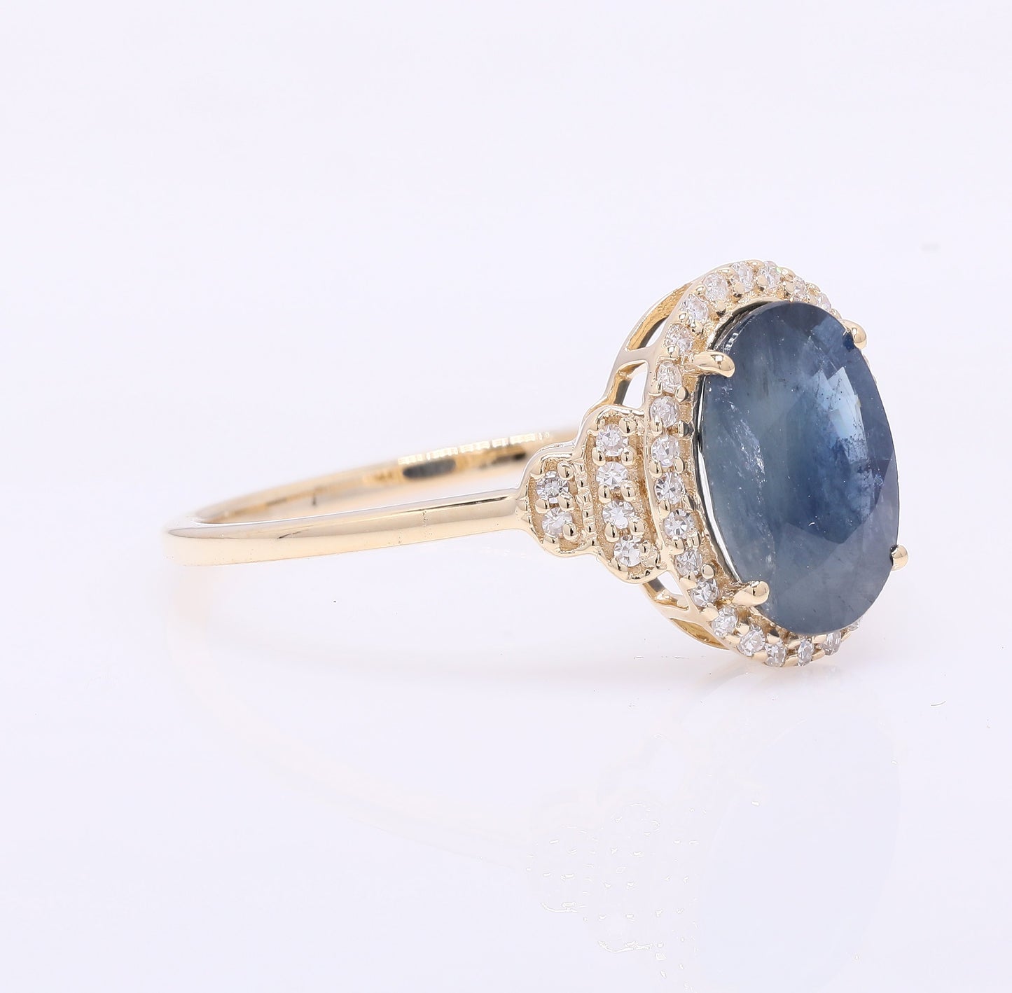 2.21 Ct Oval Mixed Cut Natural Sapphire 14K Gold Ring