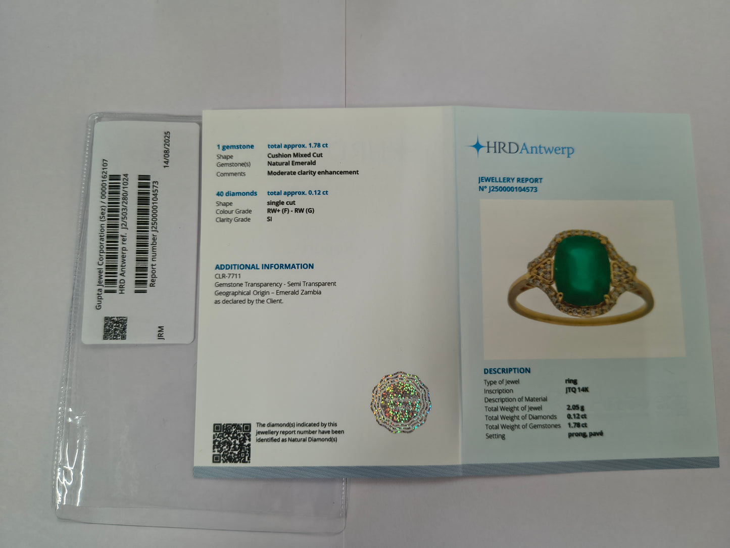 1.90 Ct Cushion Mixed Cut Natural Emerald 14K Gold Ring
