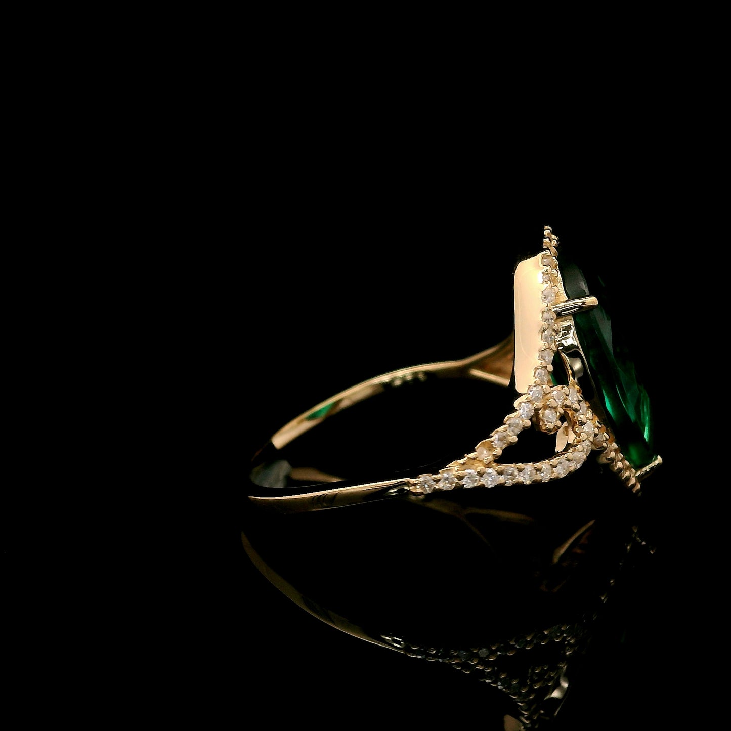 3.30 Ct Pear Mixed Cut Lab Grown Emerald 14K Gold Ring