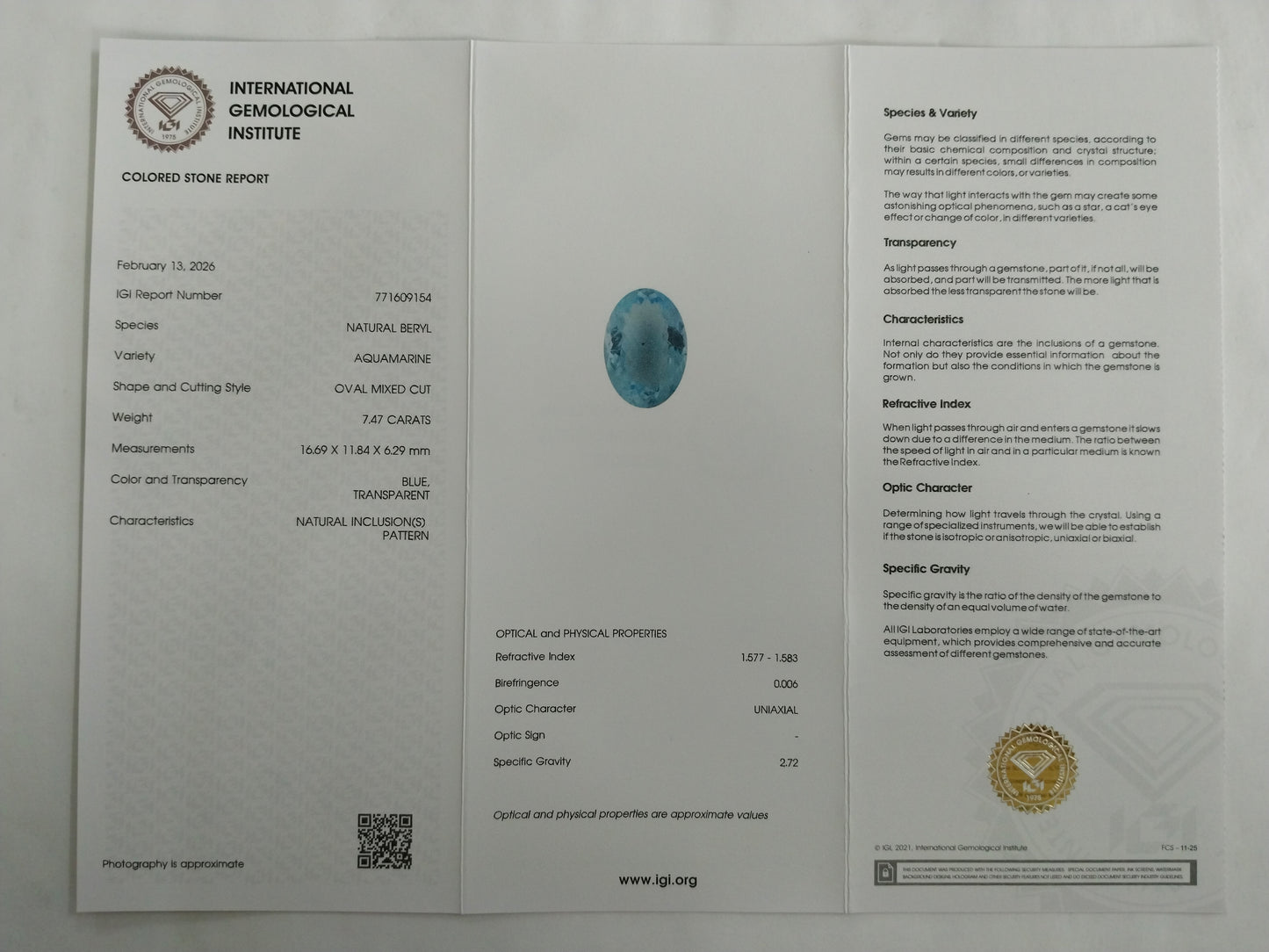 7.47 Natural Beryl Aquamarine Oval Mixed Cut Gemstone