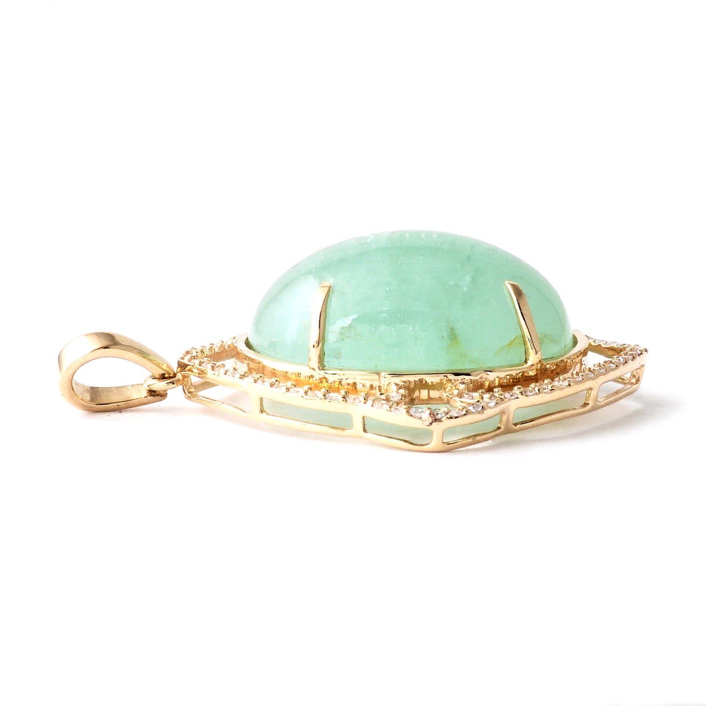 11.81 Ct Oval Cabochon Natural Beryl Emerald 14K Gold Pendant