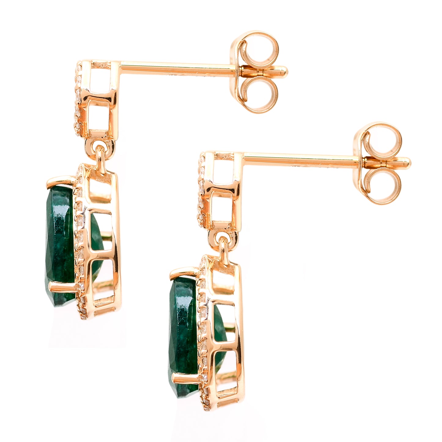 2.47 Ct Pear Natural Emerald 14K Gold Earrings