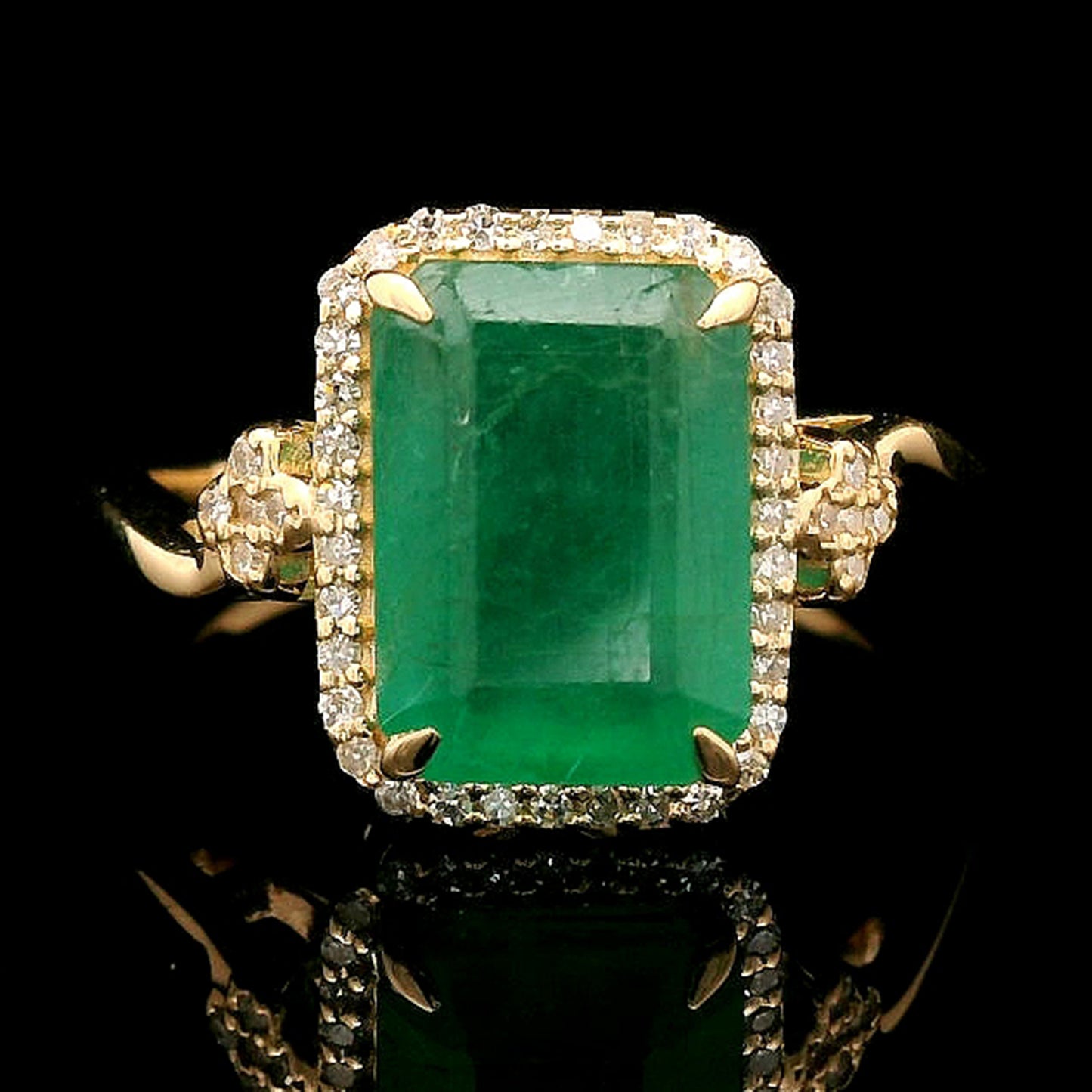 3.14 Ct Octagon Step Cut Natural Emerald 14K Gold Ring