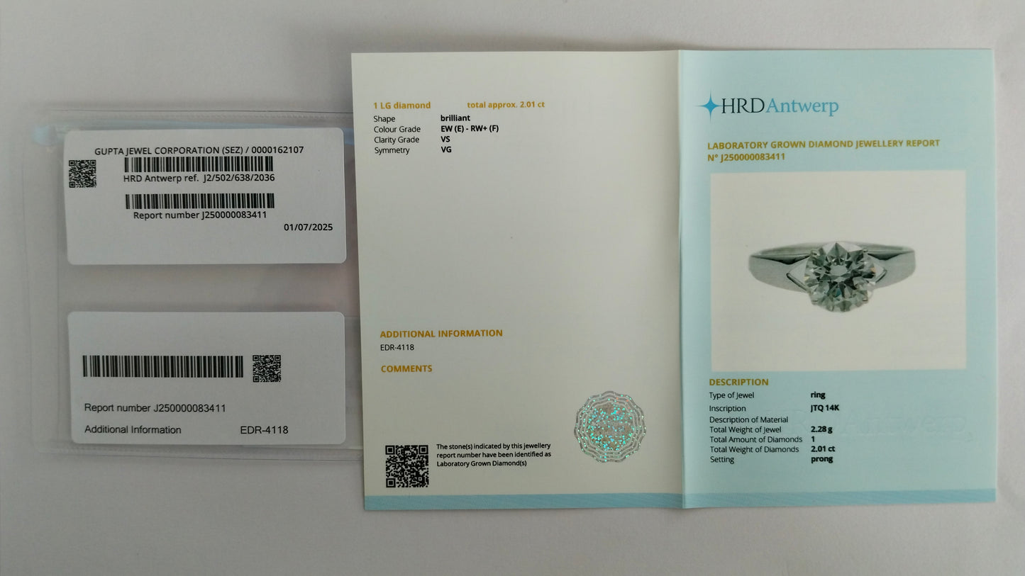 2.01 Carats Lab Grown Diamond 14K Gold Ring