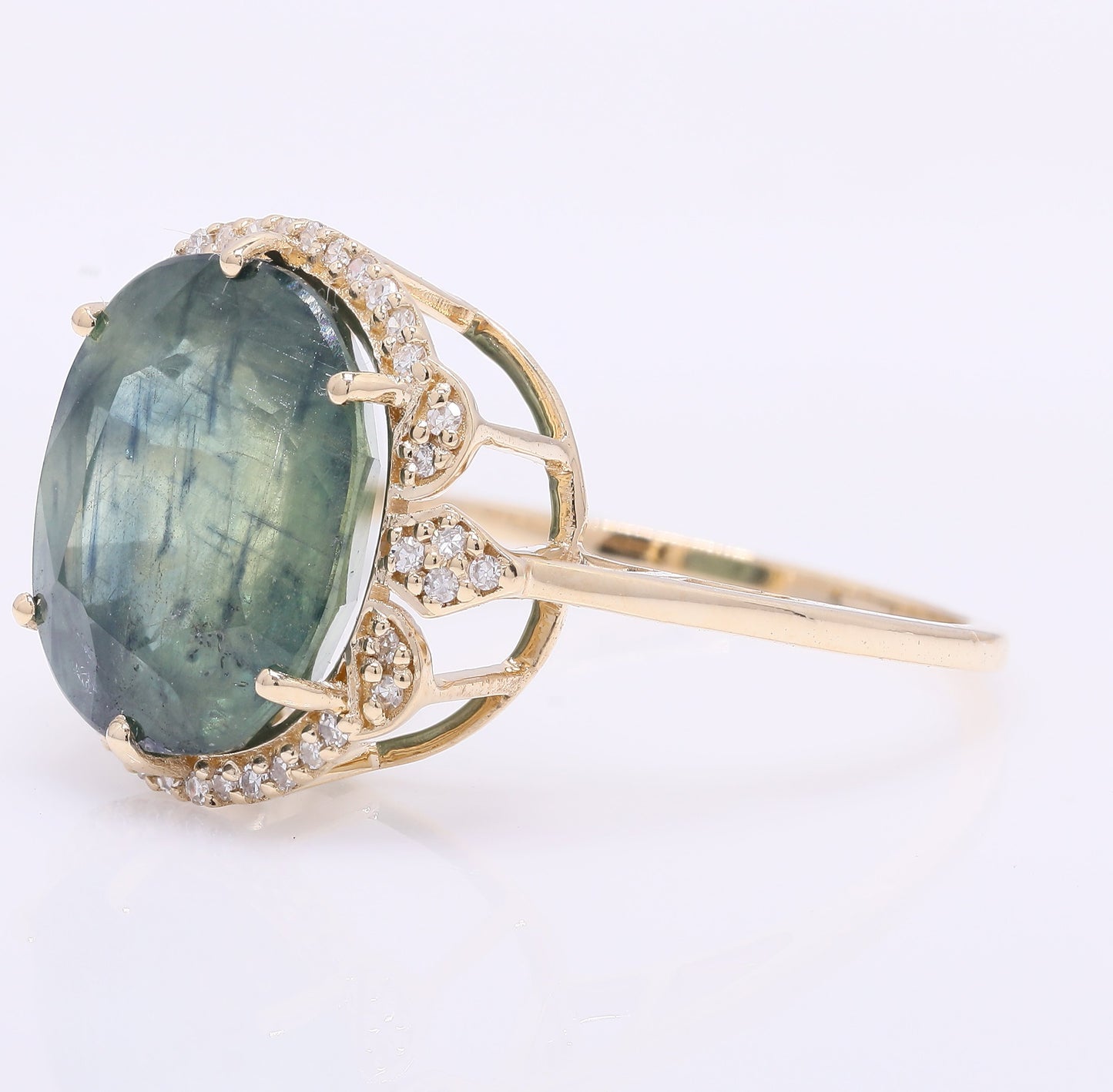 8.60 Ct Oval Mixed Cut Natural Sapphire 14K Gold Ring