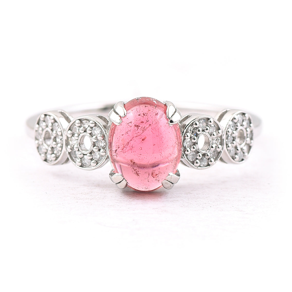 1.46 Ct Oval Cabochon Cut Natural Pink Tourmaline 950 Platinum Ring