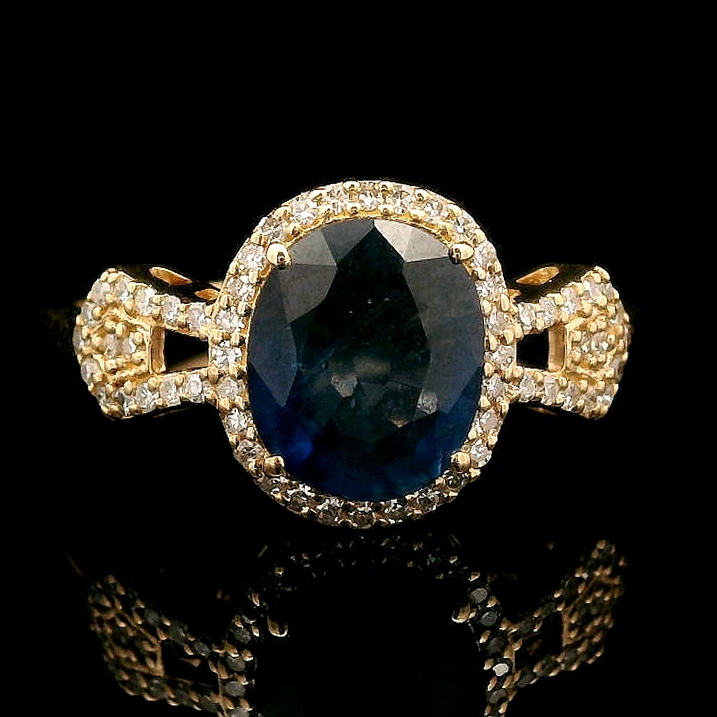 2.01 Ct Oval Mixed Cut Natural Sapphire 14K Gold Ring