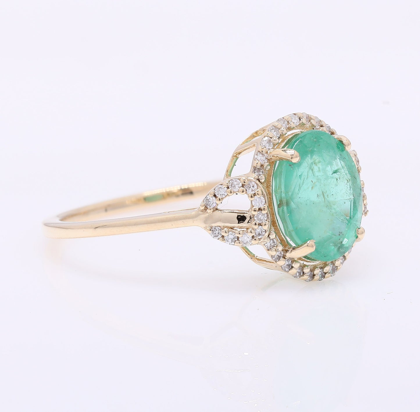 2.04 Ct Oval Mixed Cut Natural Emerald 14K Gold Ring