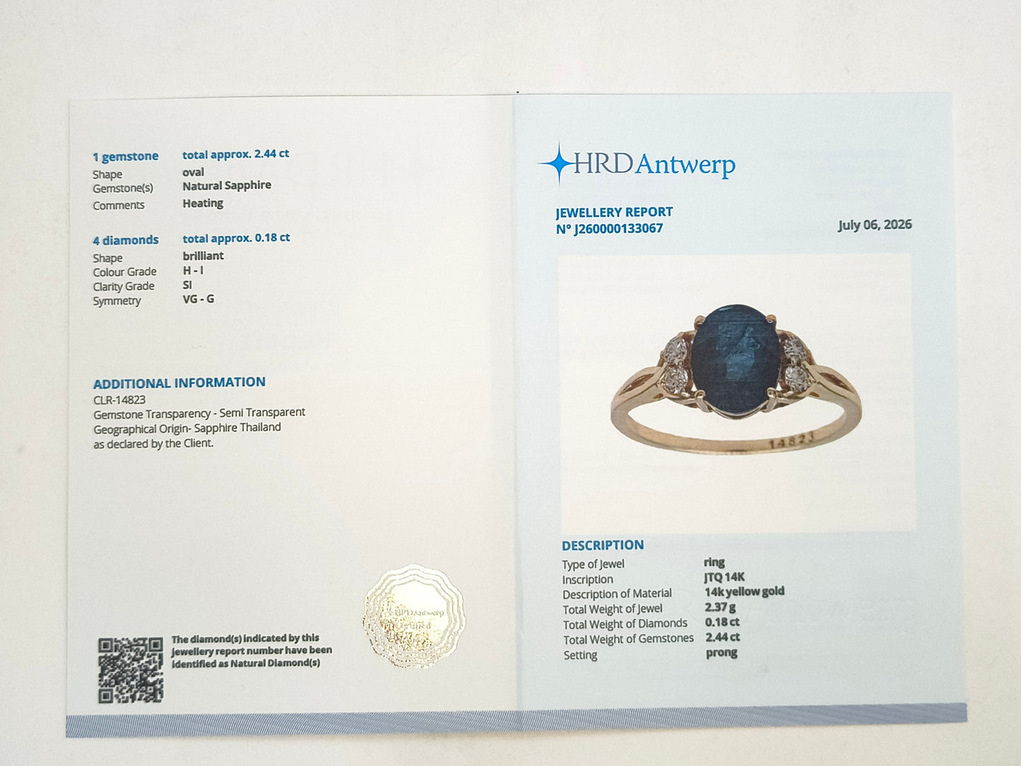 2.62 Ct Oval Natural Sapphire 14K Gold Ring