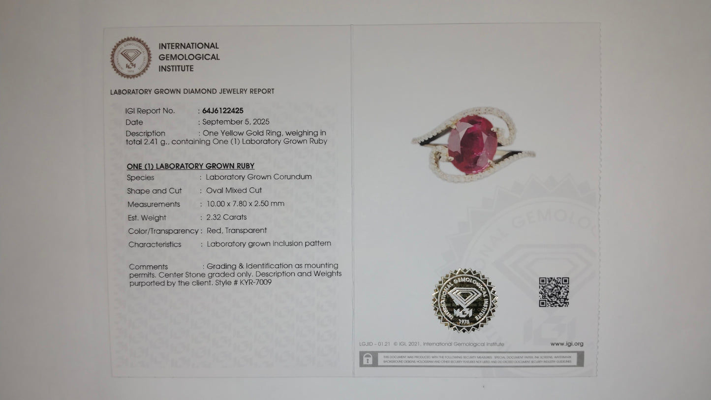 2.53 Ct Oval Mixed Cut Lab Grown Ruby 14K Gold Ring