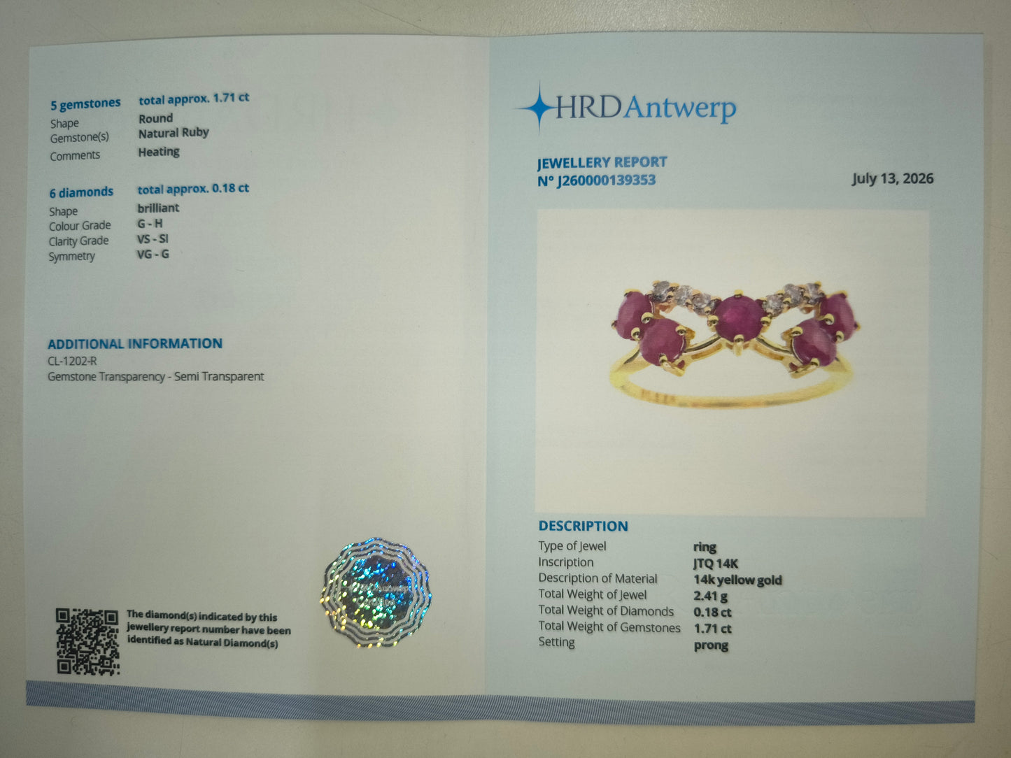 1.89 Ct Round Natural Ruby 14K Gold Ring