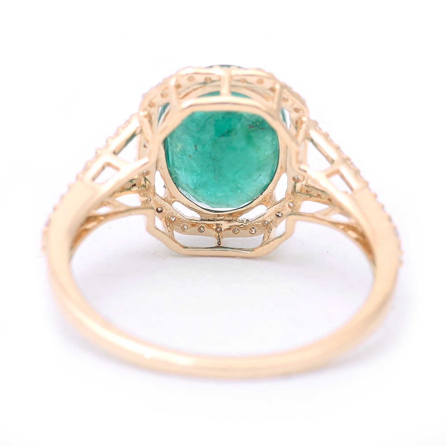 2.47 Ct Oval Mixed Cut Natural Emerald 14K Gold Ring
