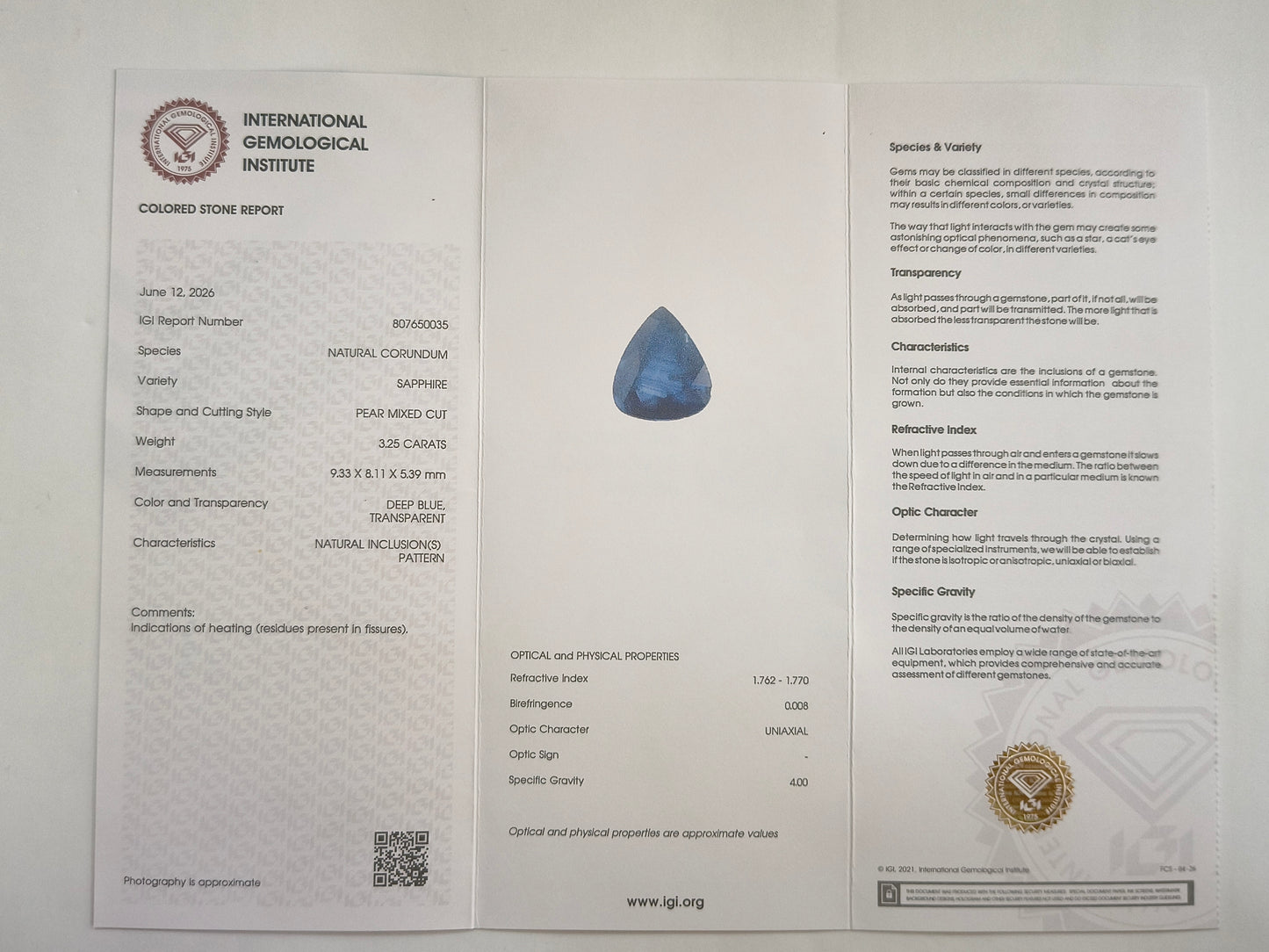 3.32 Natural Corundum Sapphire Pear Mixed Cut Gemstone