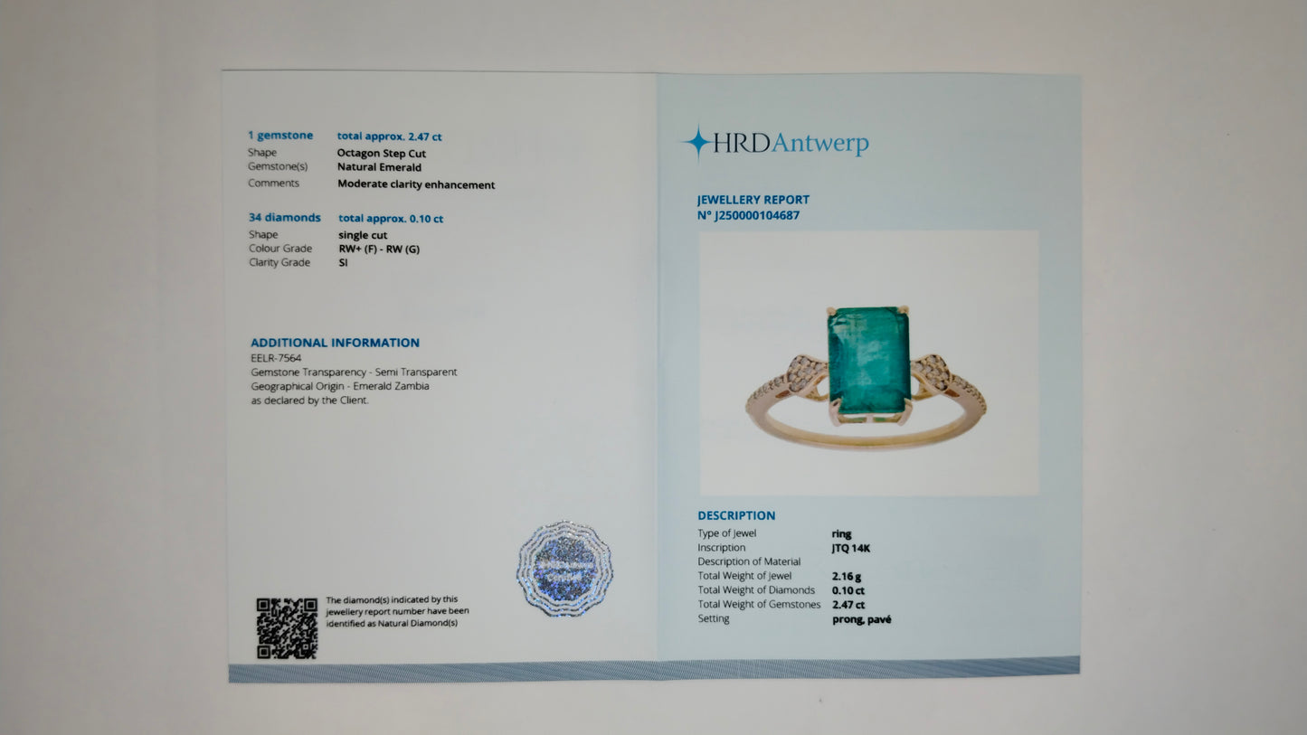 2.57 Ct Octagon Step Cut Natural Emerald 14K Gold Ring
