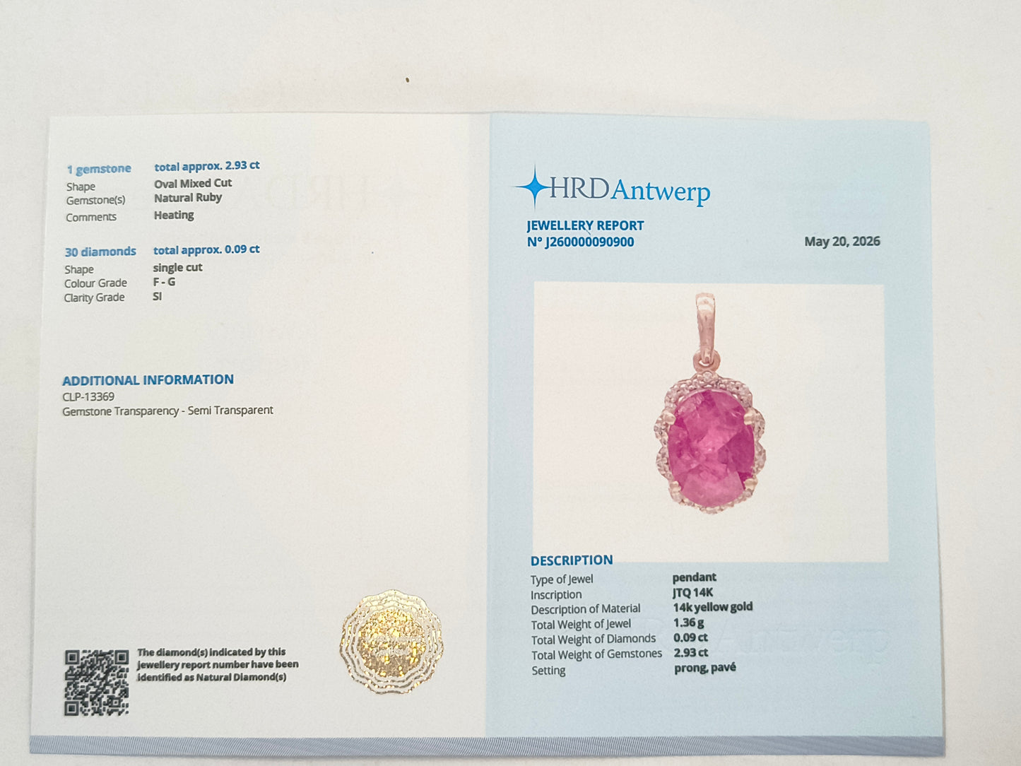 3.02 Ct Oval Ruby 14K Gold Pendant