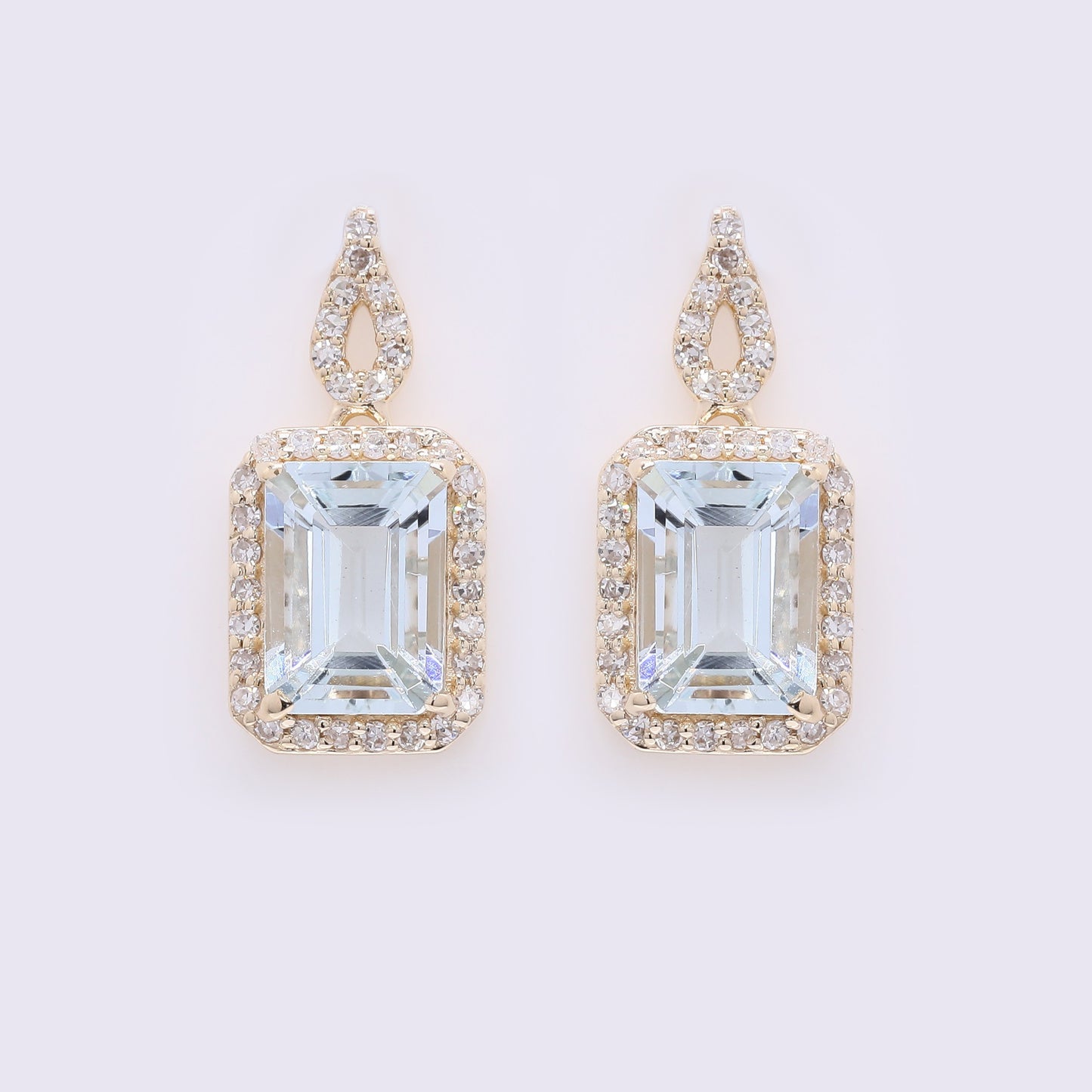 2.16 Ct Octagon Step Cut Natural Aquamarine 14K Gold Earrings