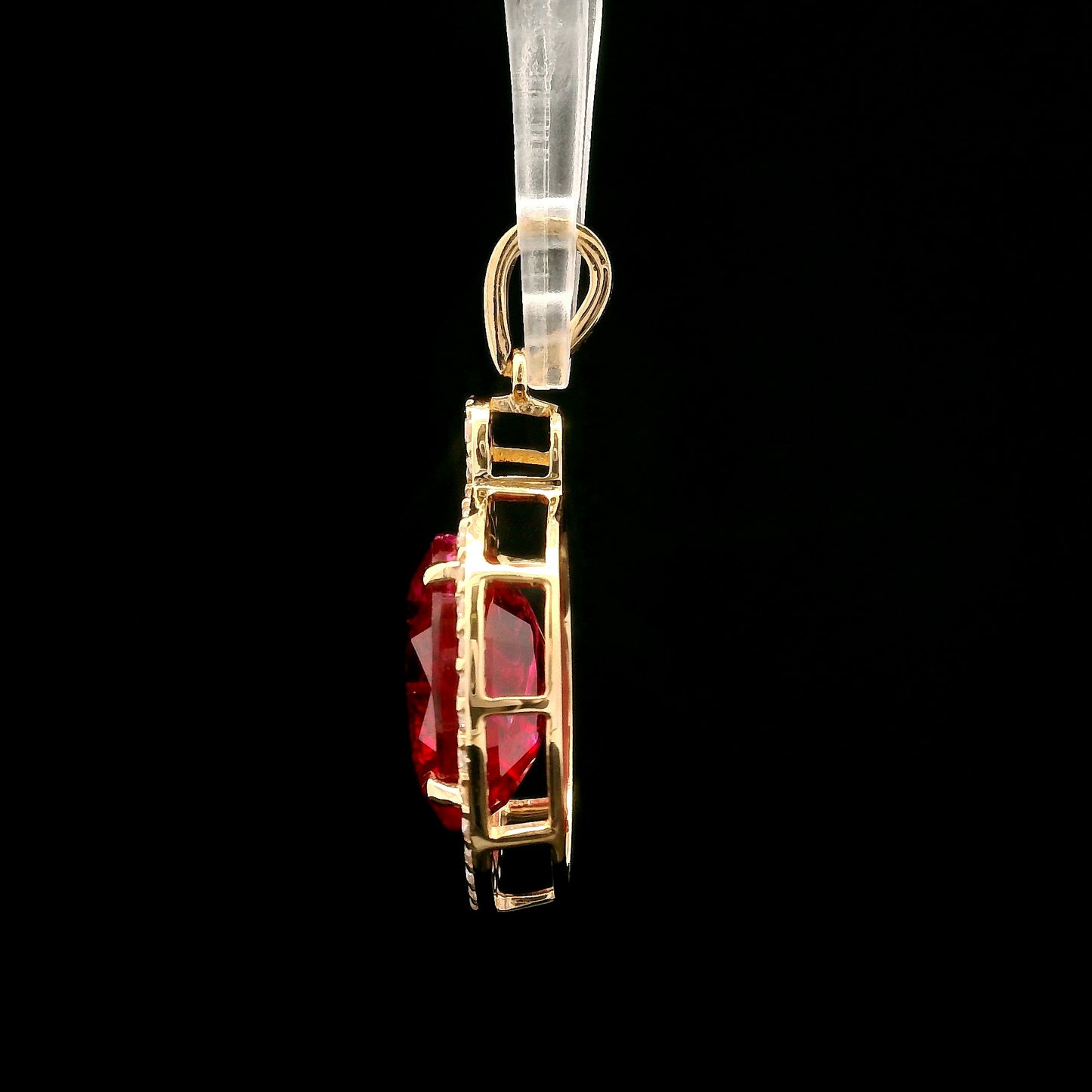4.95 Ct Oval Mixed Cut Lab Grown Ruby 14K Gold Pendant