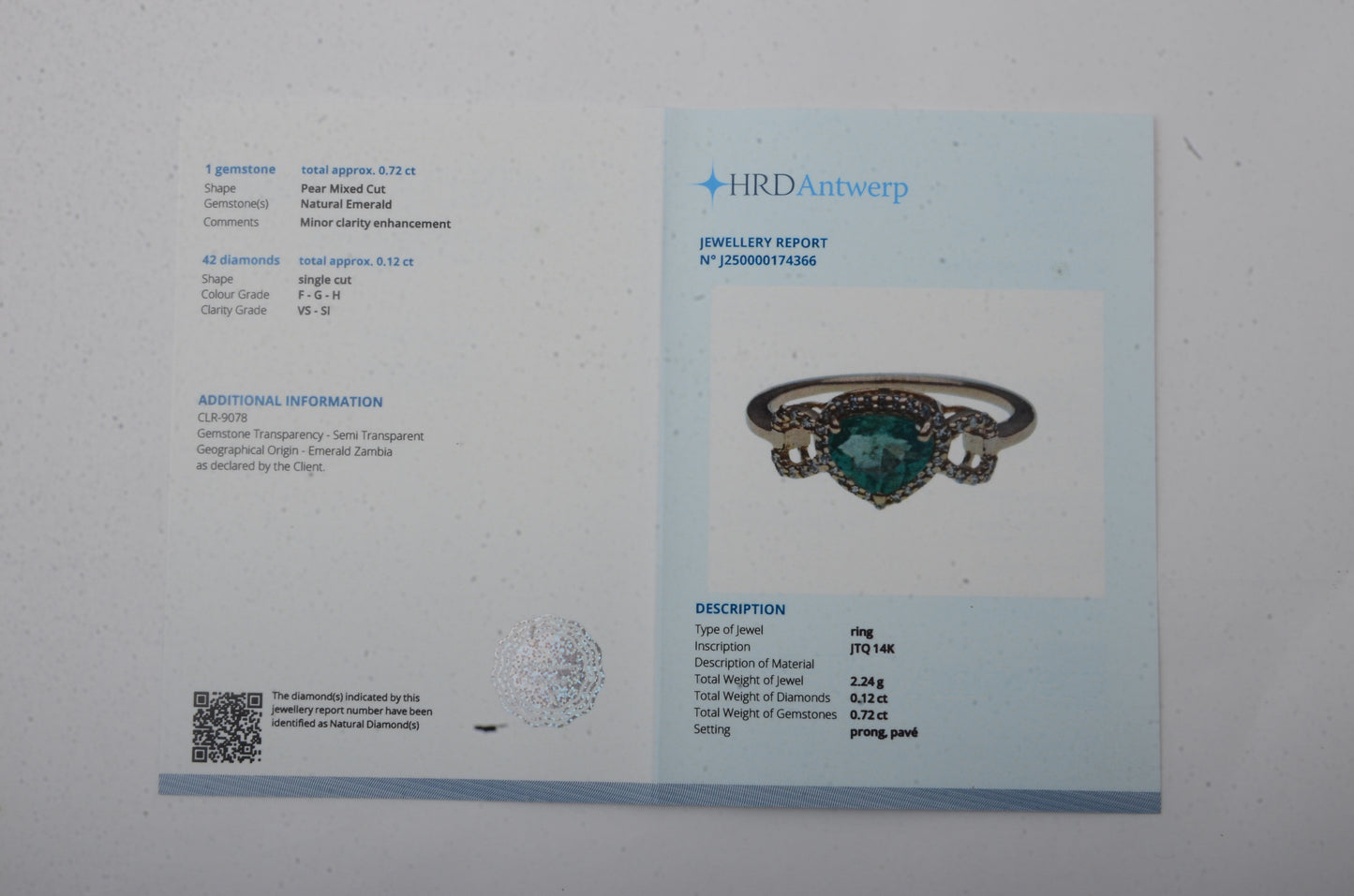 0.84 Ct Pear Mixed Cut Natural Emerald 14K Gold Ring
